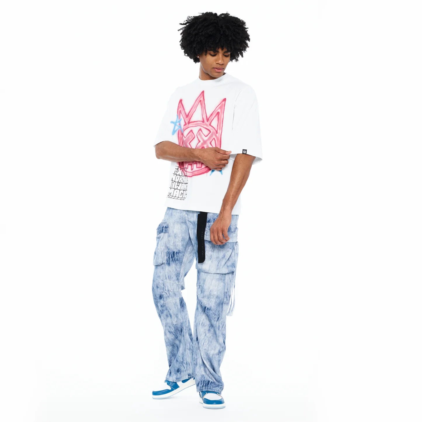 Cult Of Individuality Oversized Short Sleeve Crew Neck Tee "Airbrushed" 260 Grams In White