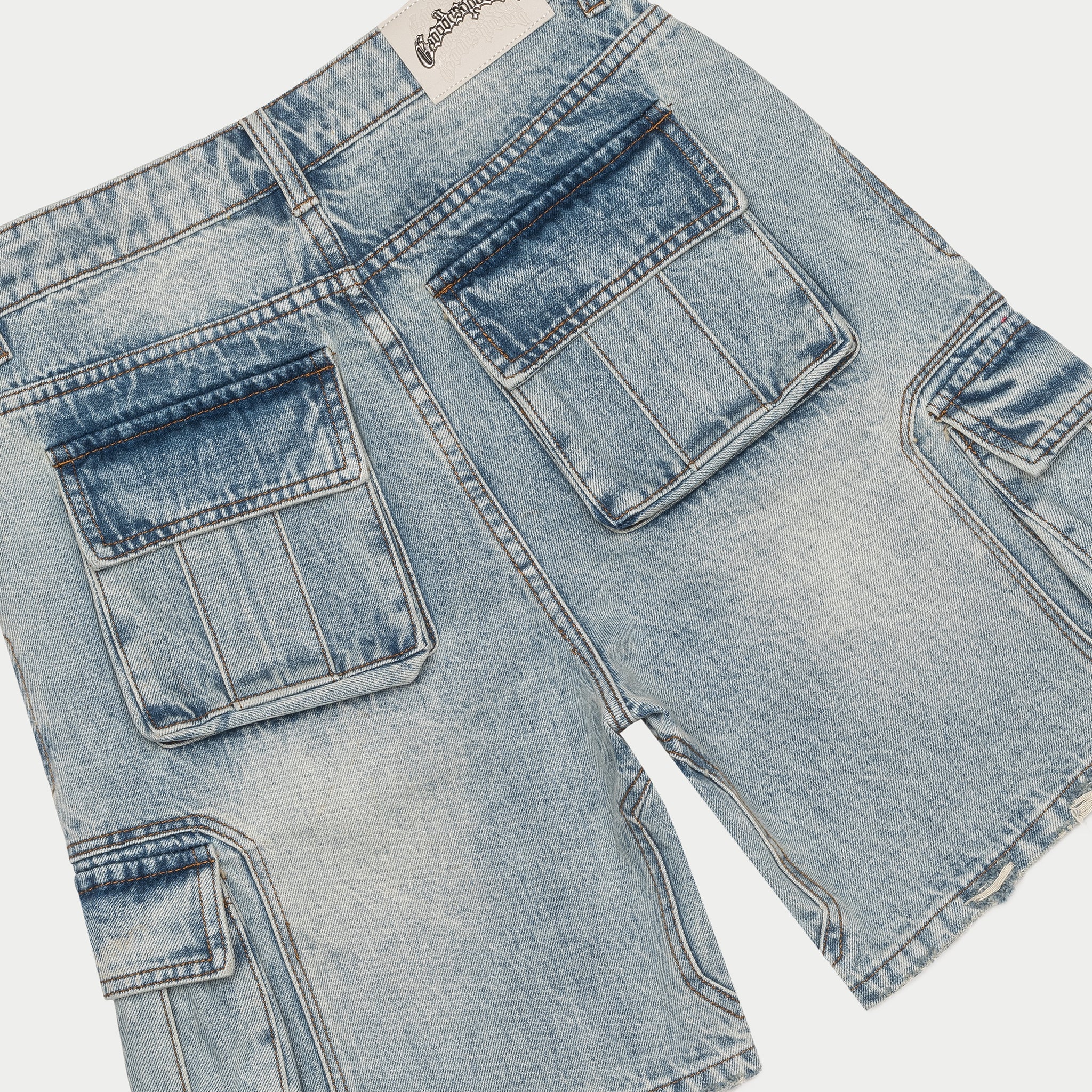 Godspeed Octagon Cargo Denim Shorts (Blue)