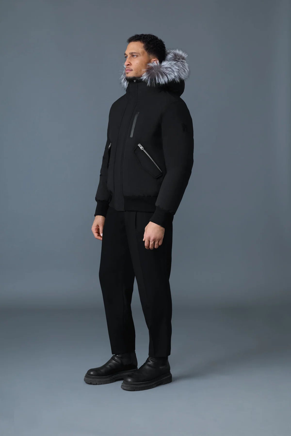 Mackage DIXON-X 2-in-1 Nordic Tech down bomber with silver fox fur