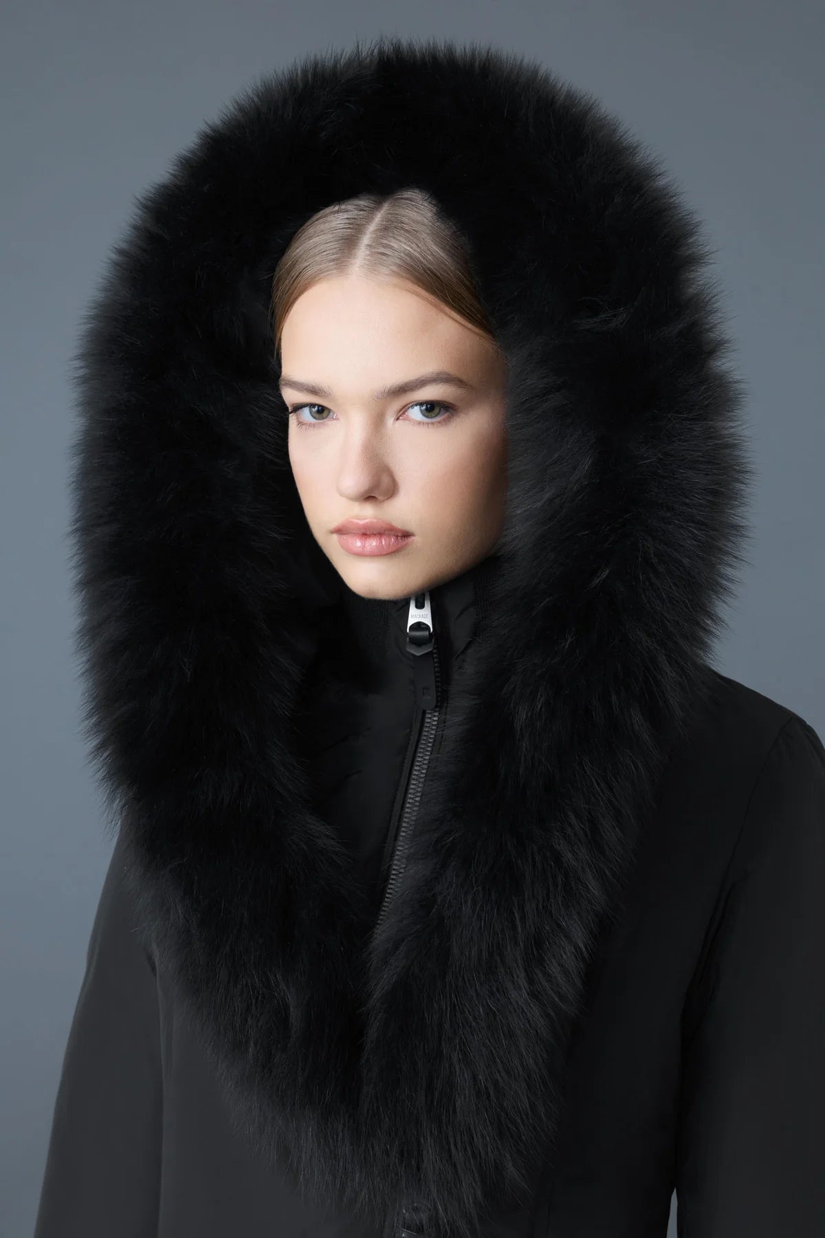 Mackage ADALI-BXZ Down coat with blue fox fur Signature Mackage Collar