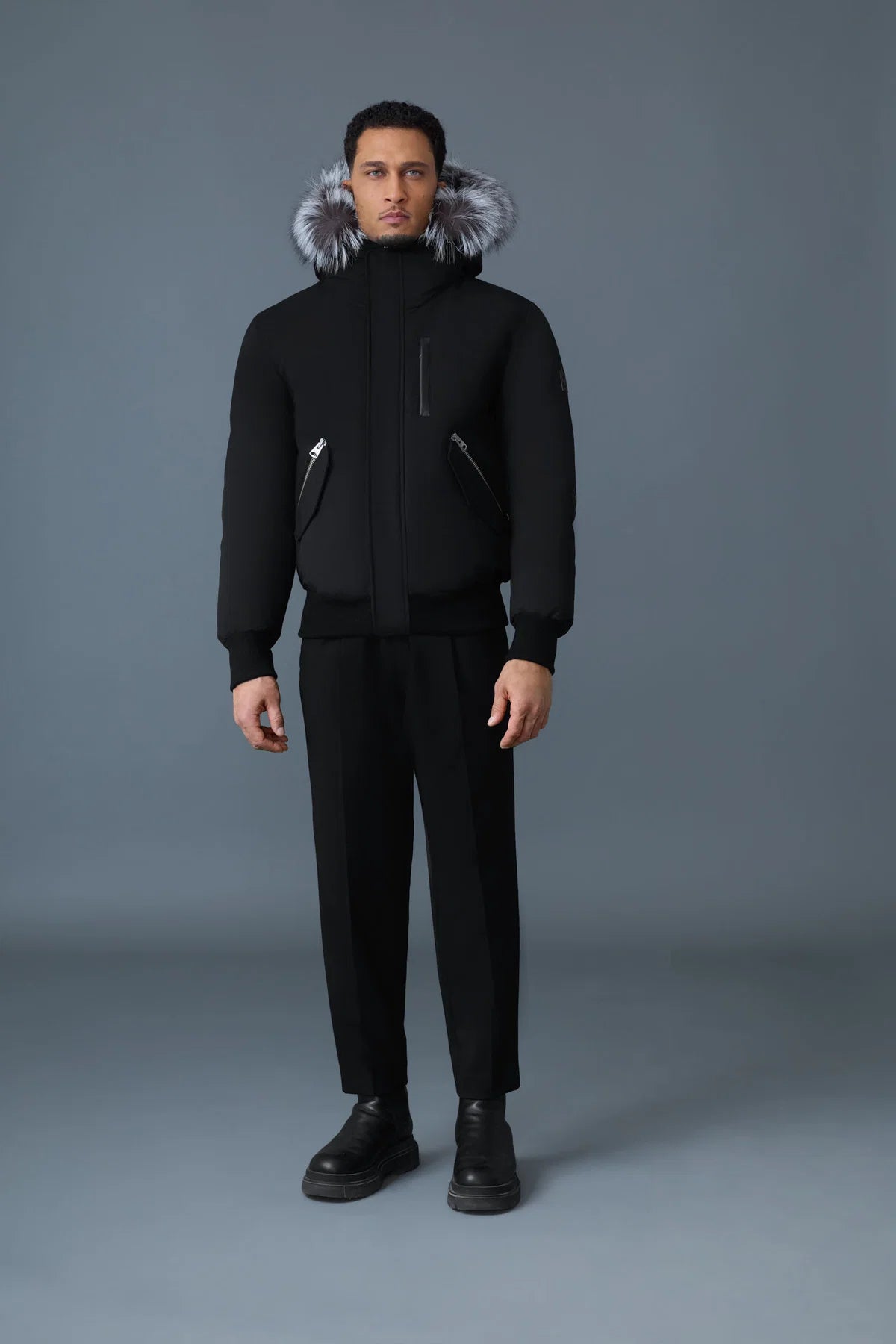 Mackage DIXON-X 2-in-1 Nordic Tech down bomber with silver fox fur
