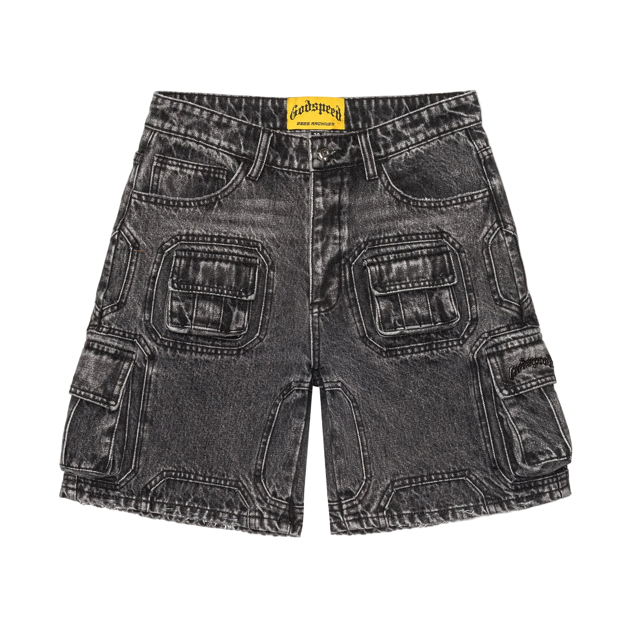Godspeed Octagon Cargo Denim Shorts (Grey Wash)