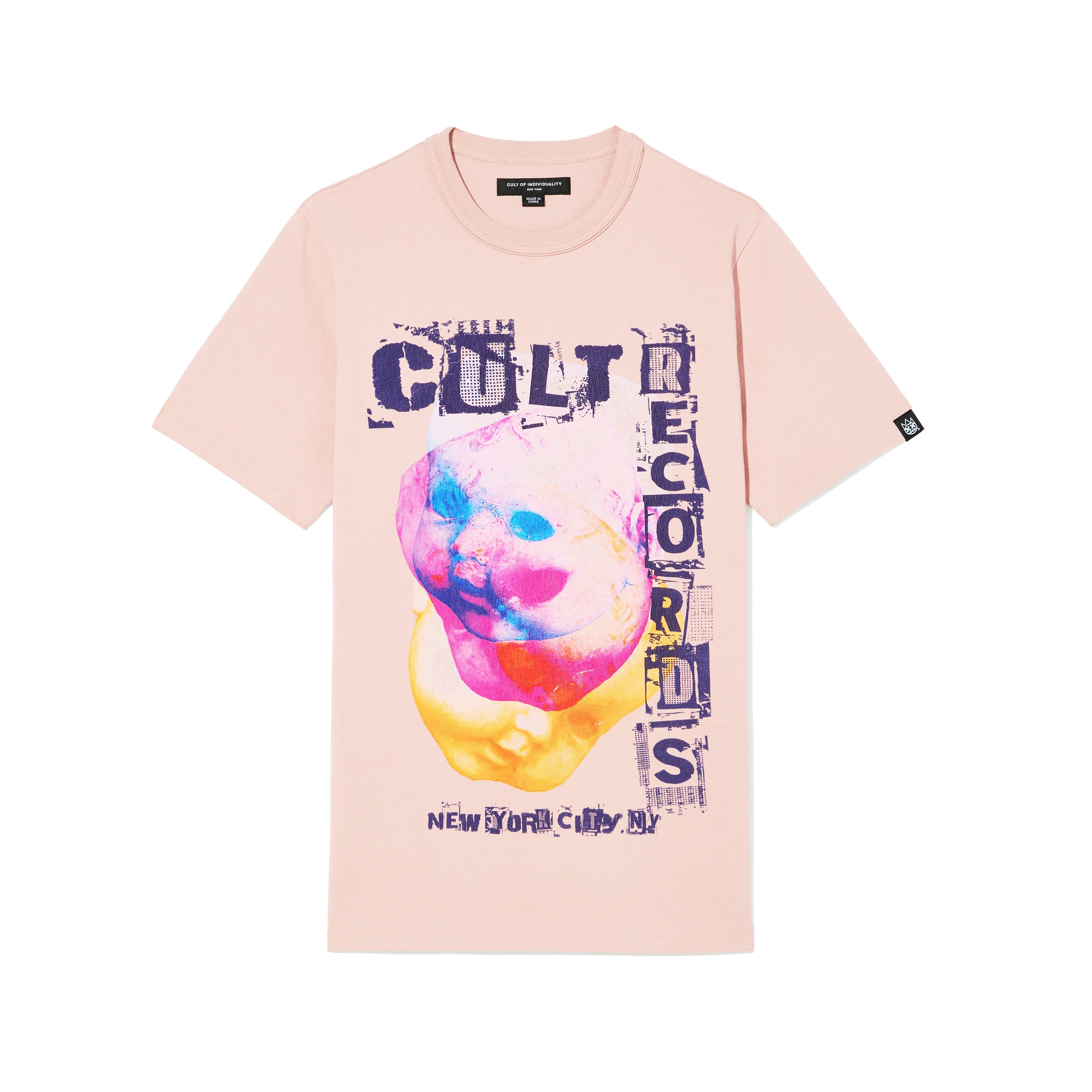 Cult Of Individuality Heavyweight Short Sleeve Crew Neck Tee "Cult Records" in Silver Pink