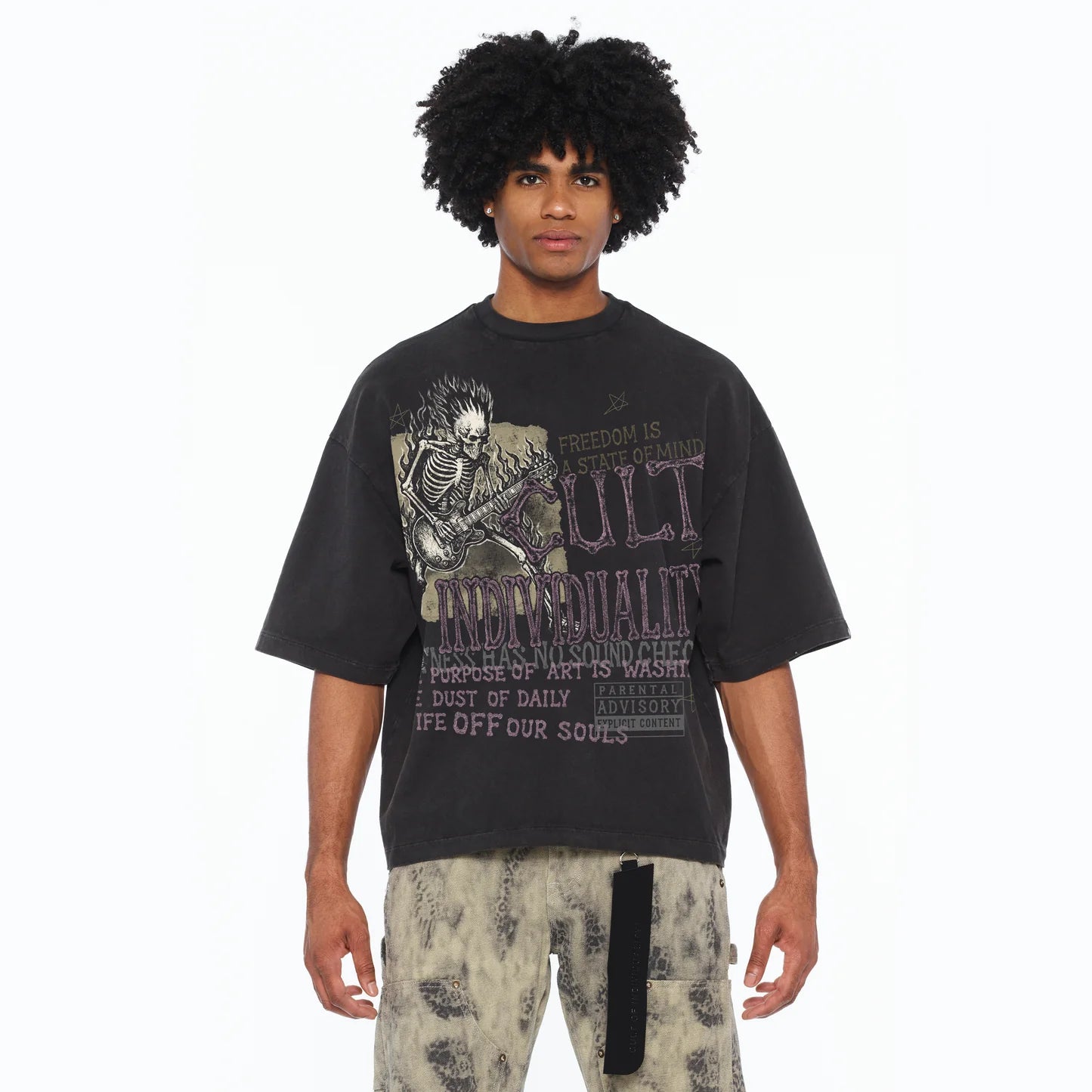 Cult Of Individuality Oversized Short Sleeve Crew Neck Tee "Freedom" 260 Grams Vintage Charcoal