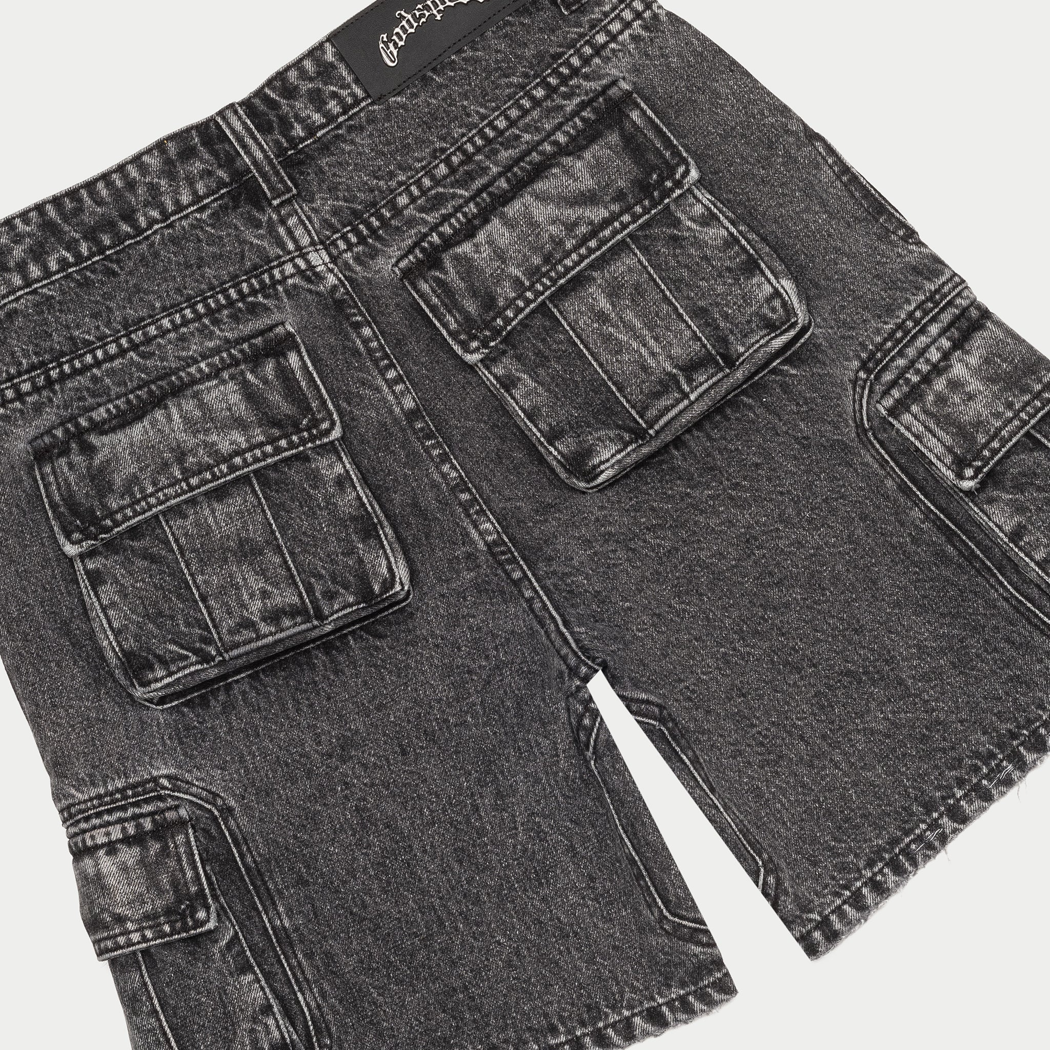 Godspeed Octagon Cargo Denim Shorts (Grey Wash)
