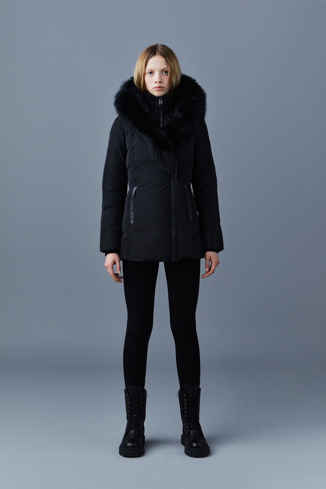 Mackage ADALI Down coat with blue fox fur Signature Mackage Collar