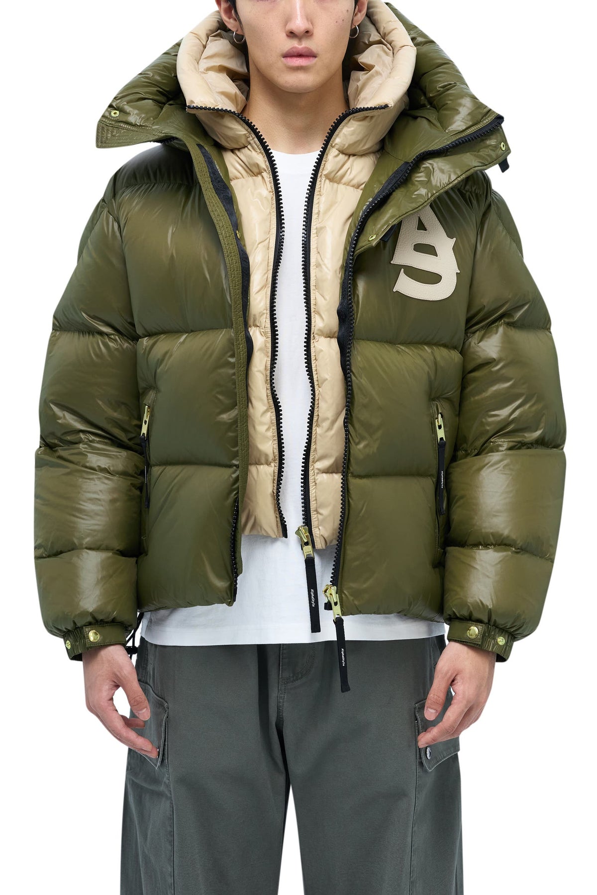 AlphaSytle Kudu Cozy Double Hood Puffer Jacket (Shiny)