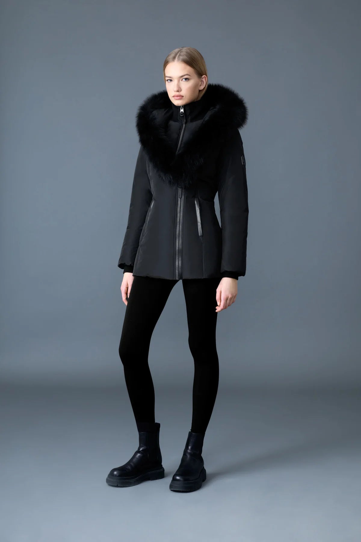 Mackage ADALI-BXZ Down coat with blue fox fur Signature Mackage Collar
