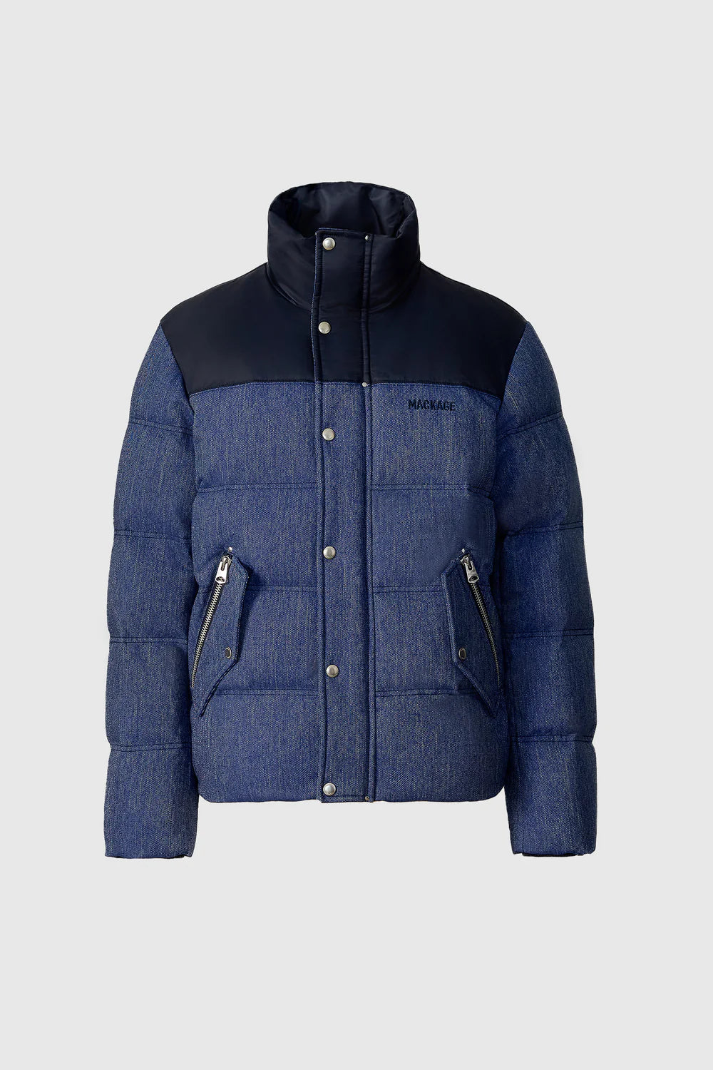 Mackage EVERETT-DNM Denim Down Jacket with Stand Collar
