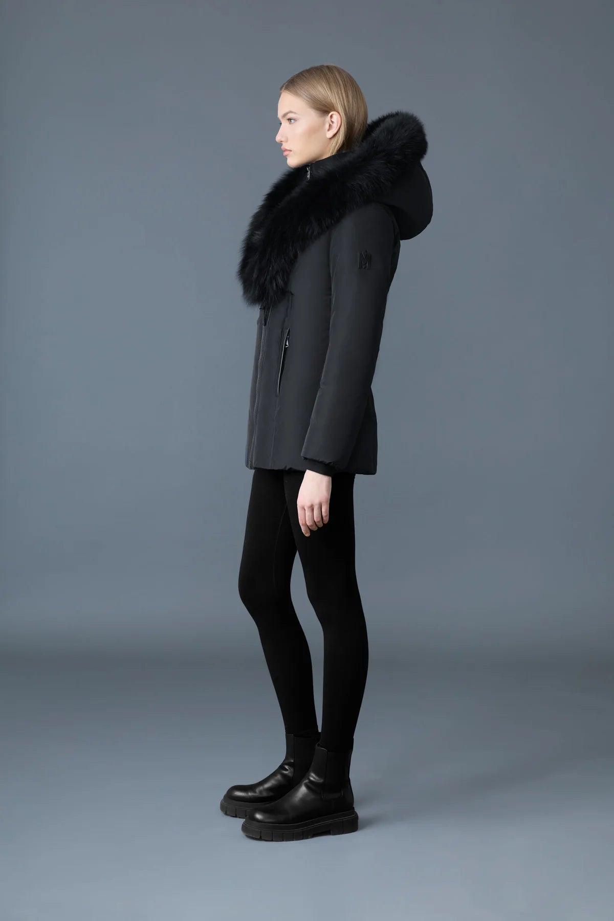 Mackage ADALI-BXZ Down coat with blue fox fur Signature Mackage Collar