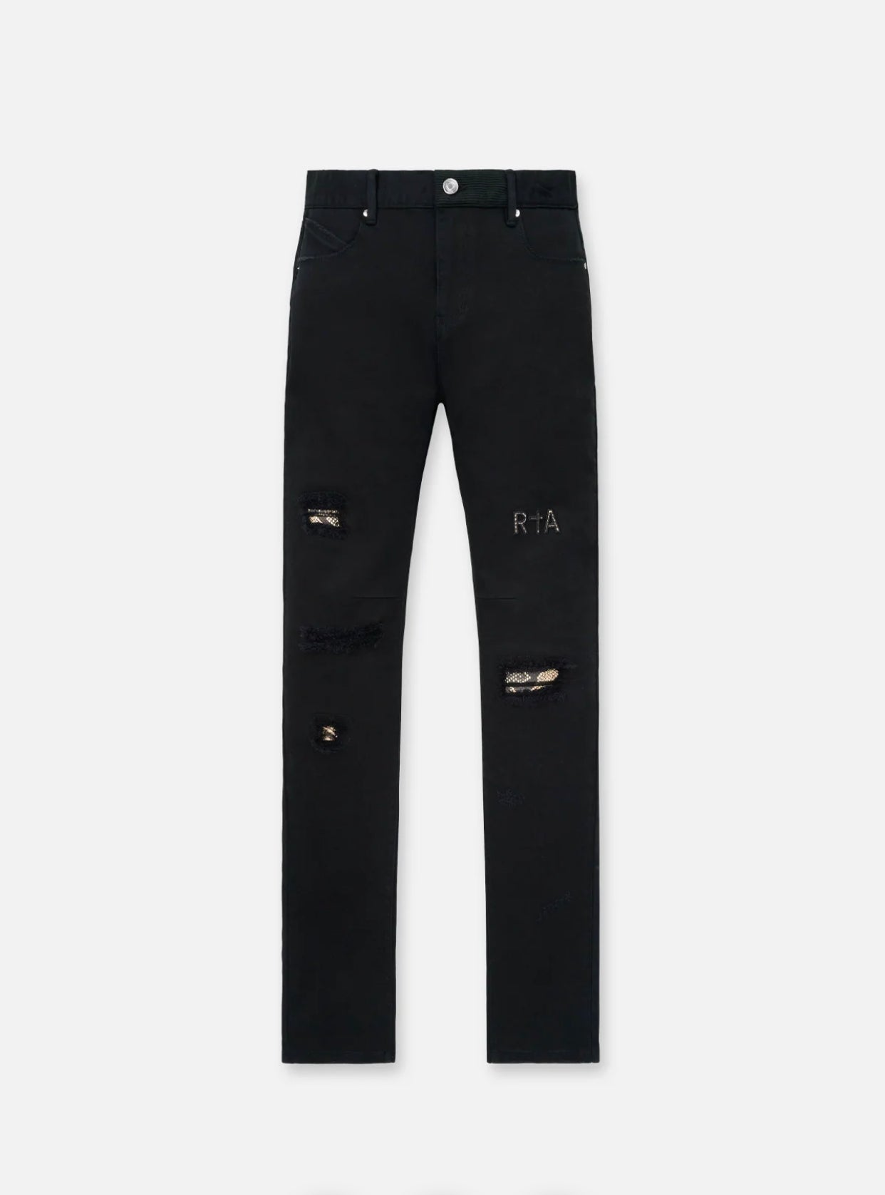 RTA Bryant Skinny Jean | Black Distressed Snake