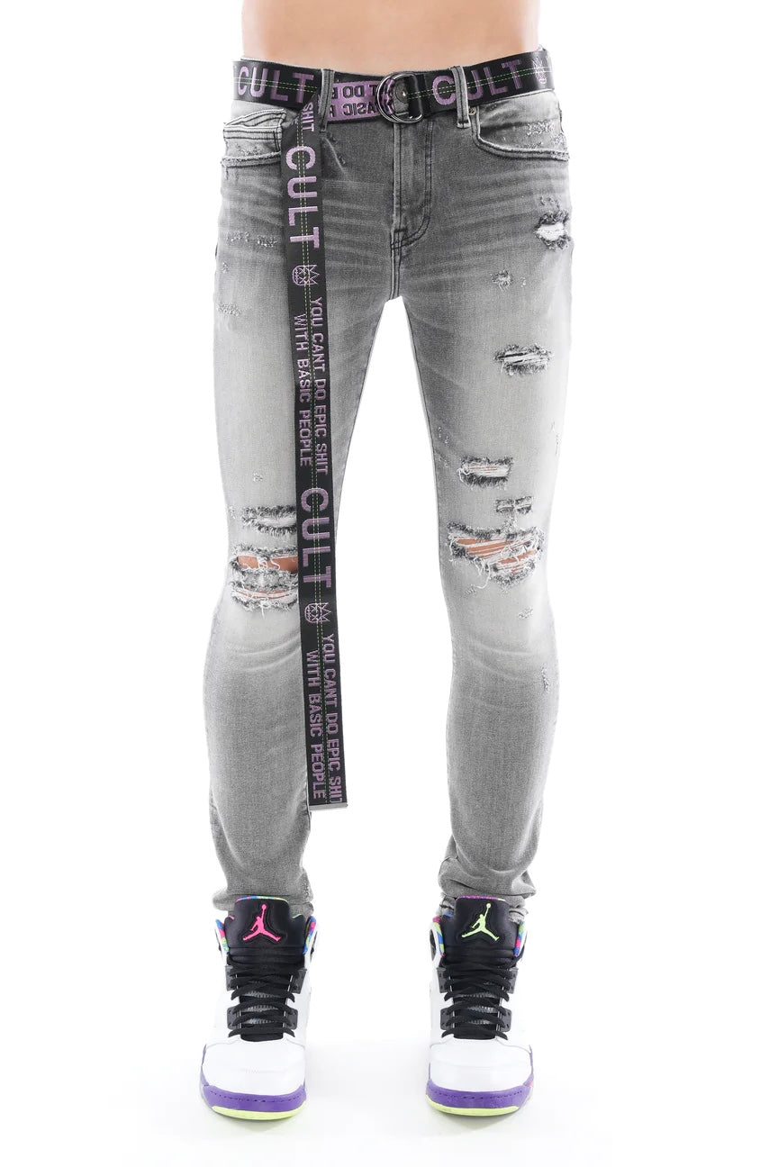 Cult Of Individuality Punk Super Skinny Belted Stretch Jeans