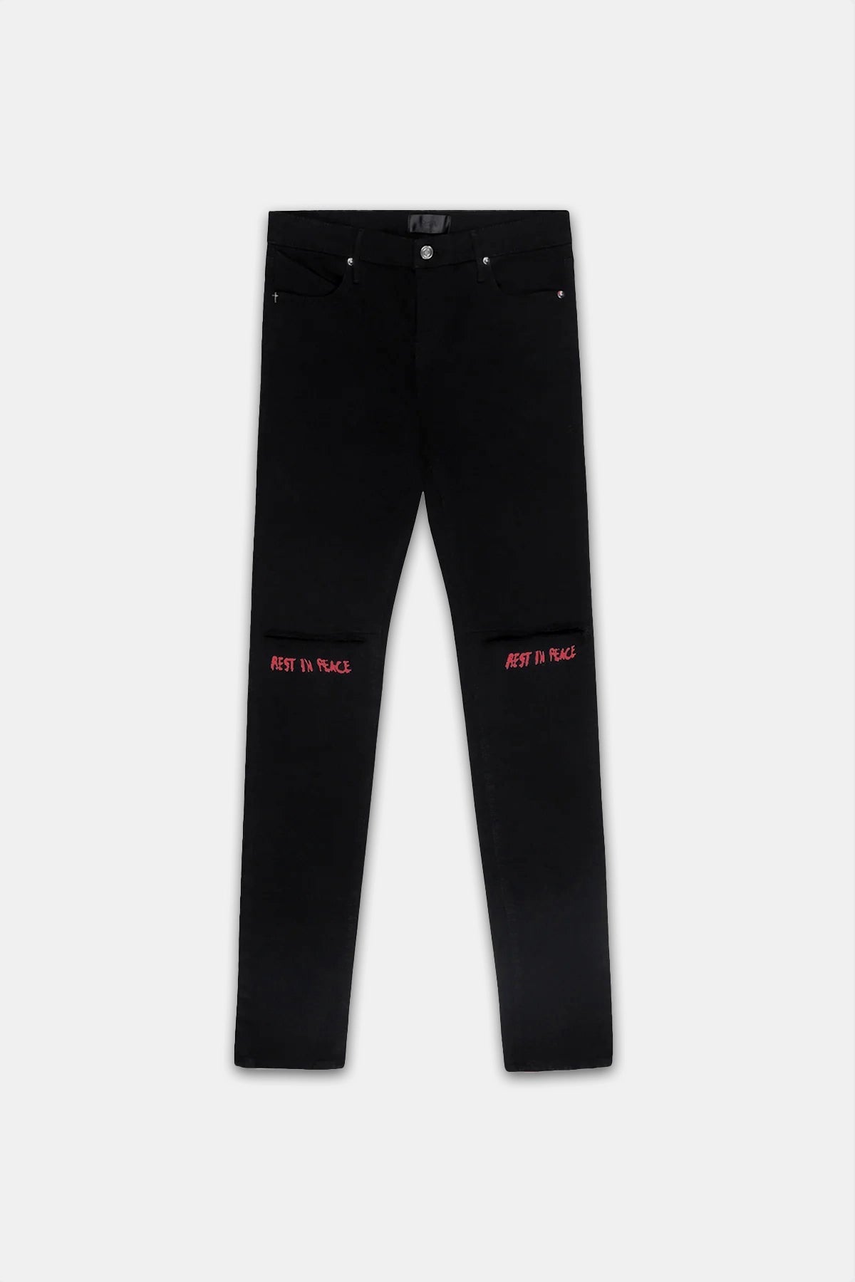 RTA Bryant Skinny Jean | Black Red Rest In Peace