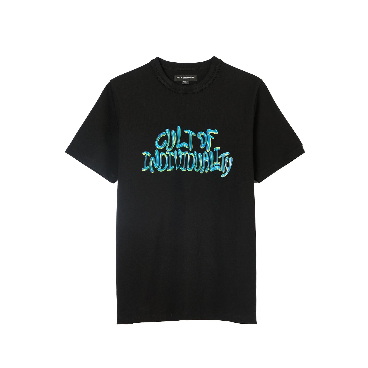 Cult Of Individuality Heavyweight Short Sleeve Crew Neck Tee "Bubble Logo" in Black
