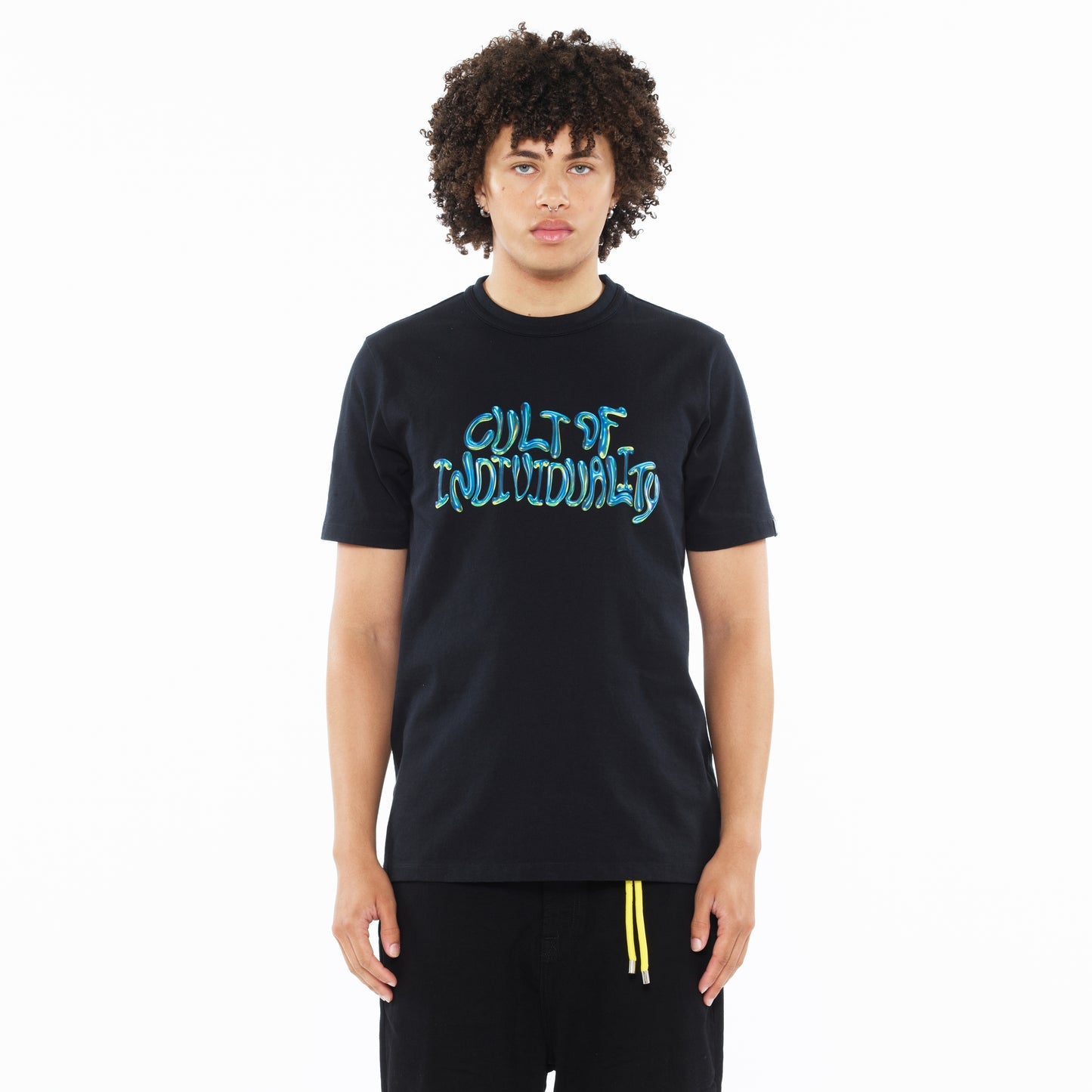 Cult Of Individuality Heavyweight Short Sleeve Crew Neck Tee "Bubble Logo" in Black