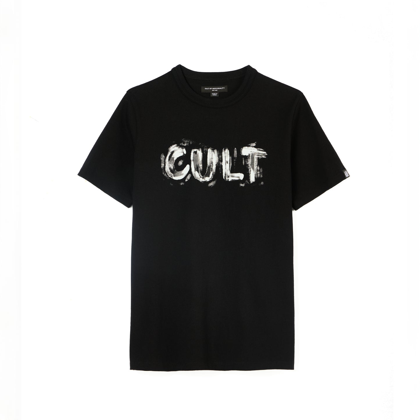 Cult Of Individuality Heavyweight Short Sleeve Crew Neck Tee "Plaster Logo" in Black
