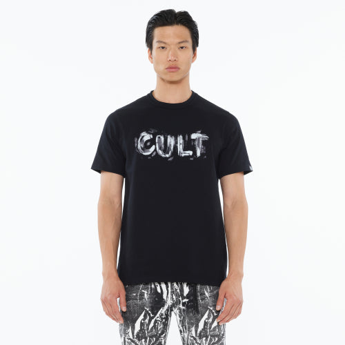 Cult Of Individuality Heavyweight Short Sleeve Crew Neck Tee "Plaster Logo" in Black