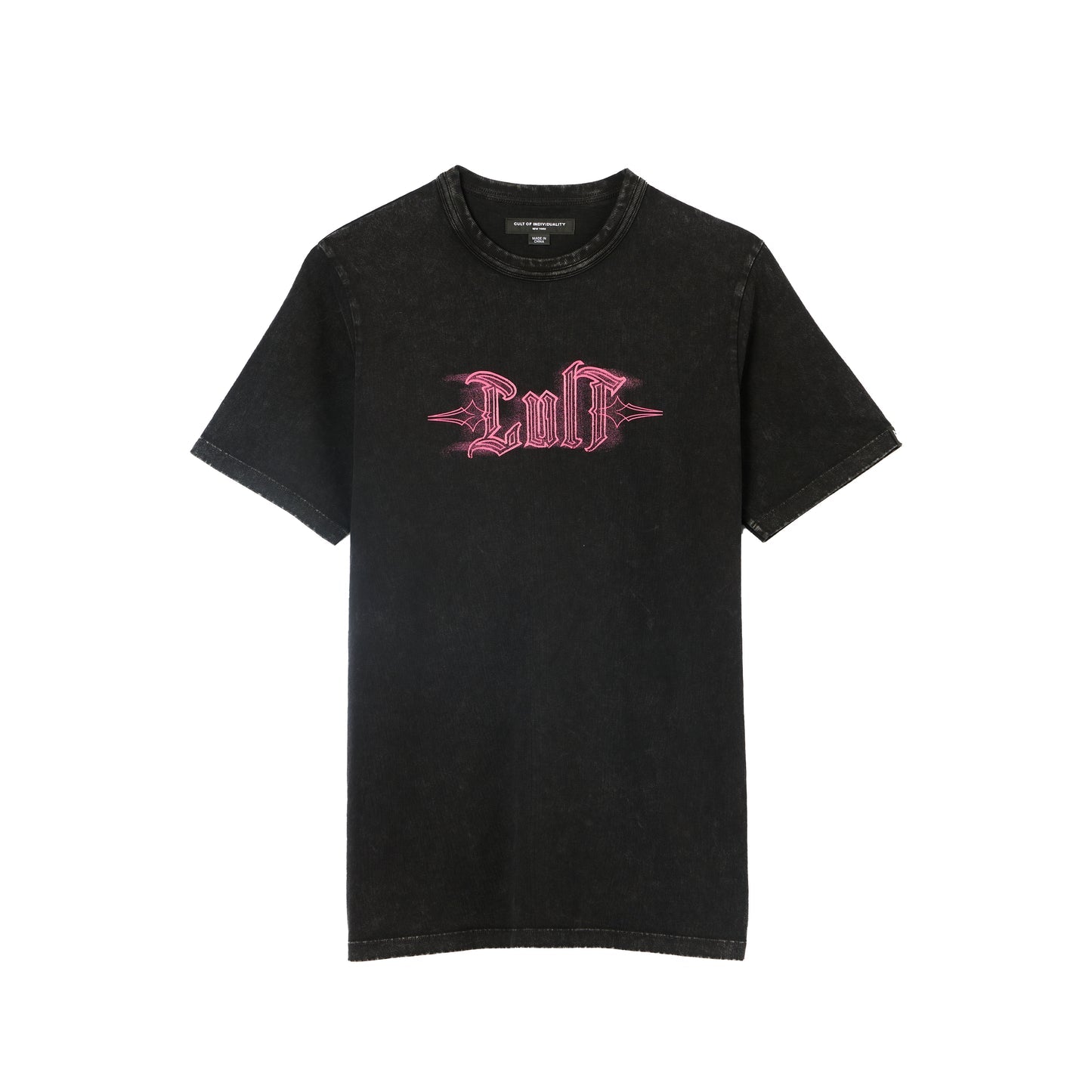 Cult Of Individuality Heavyweight Short Sleeve Crew Neck Tee "Pinstripe Logo" in Steel