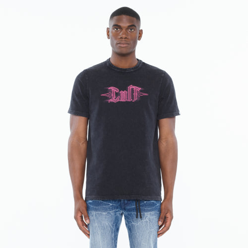 Cult Of Individuality Heavyweight Short Sleeve Crew Neck Tee "Pinstripe Logo" in Steel