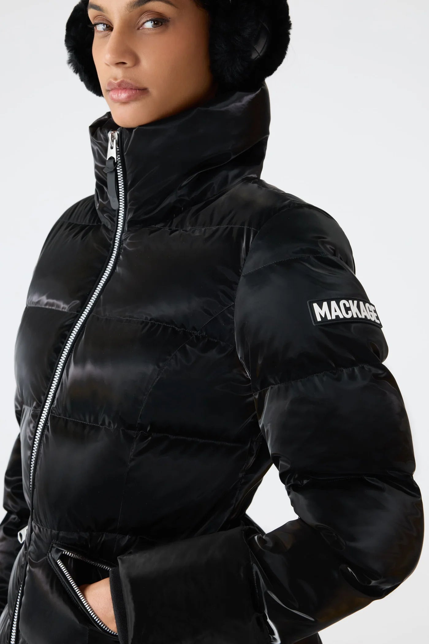 Mackage MADALYN-GLO High-Gloss Down Jacket With Removable Hood