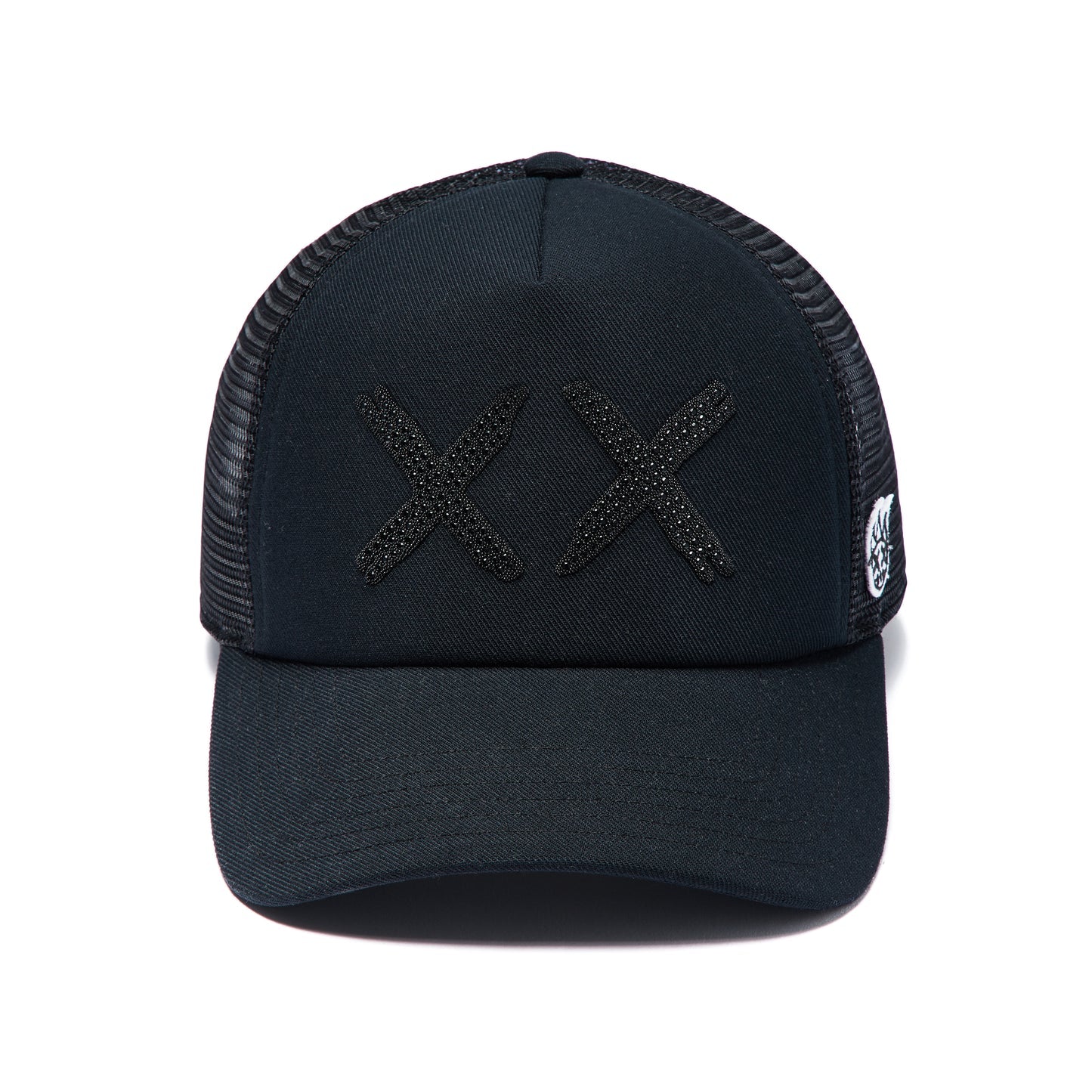 Cult Of Individuality Black Crystal Mesh Back Trucker Hat “XX” Logo - Blue Jeans