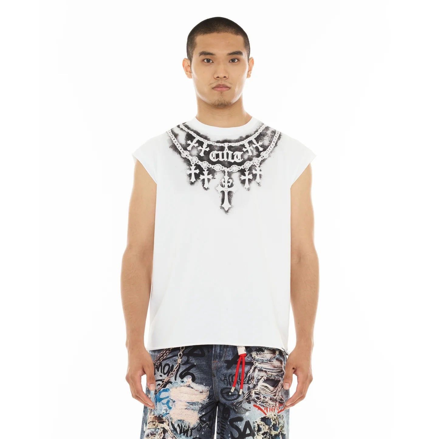 Cult Of Individuality Sleeveless Tee "Stencil" in White