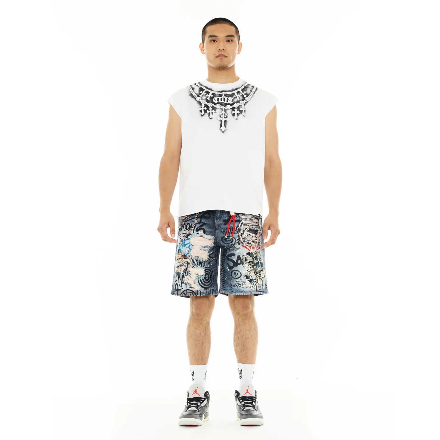 Cult Of Individuality Sleeveless Tee "Stencil" in White