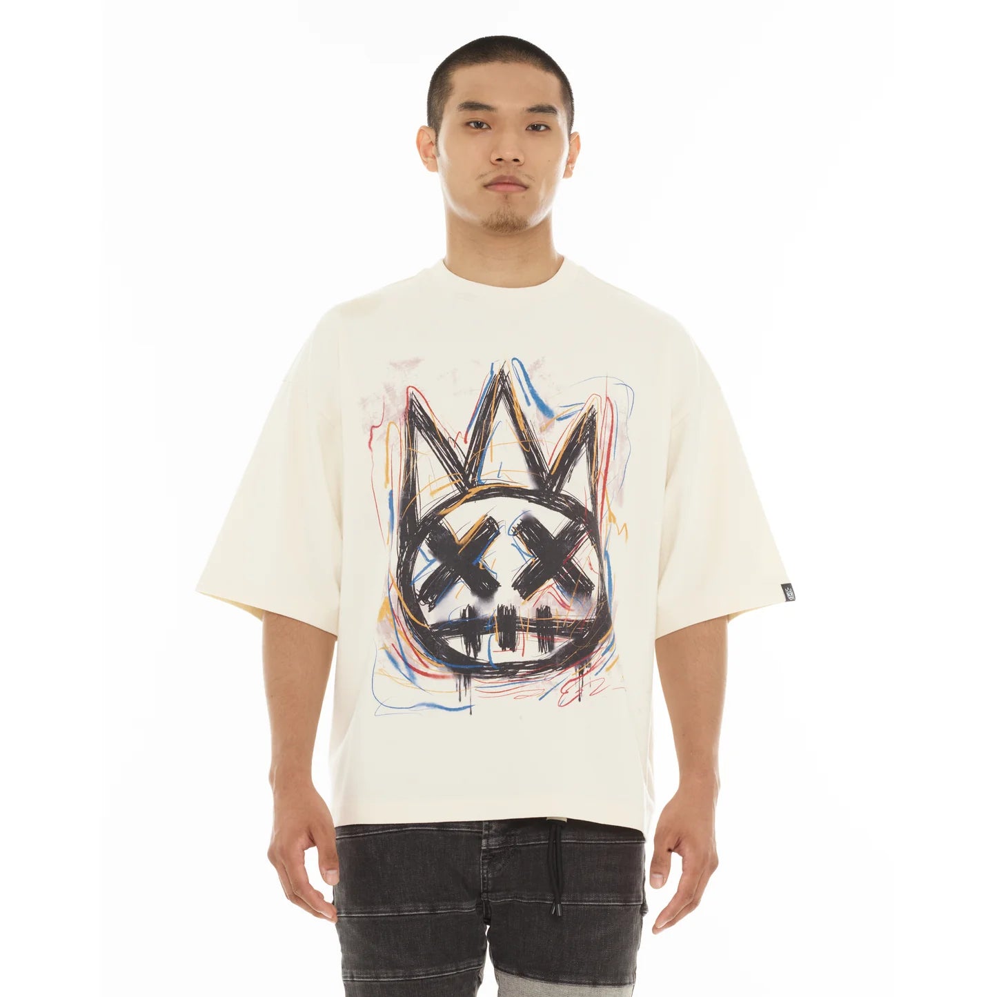 Cult Of Individuality Oversized Short Sleeve Crew Neck Tee "Scribble Logo" in Winter White