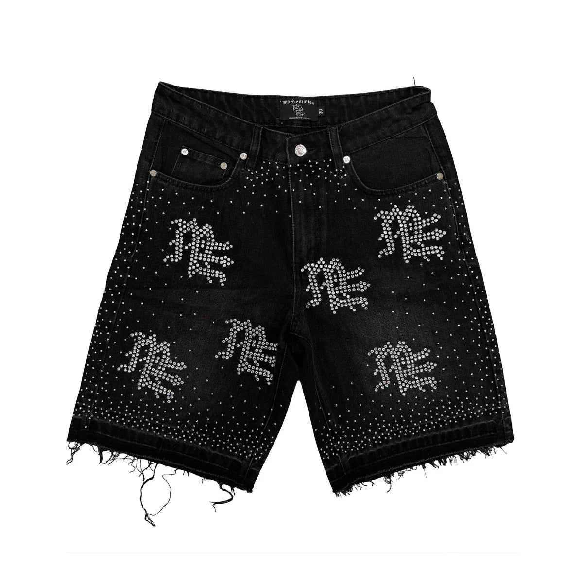 Mixed Emotion "Me" Rhinestone Denim Shorts