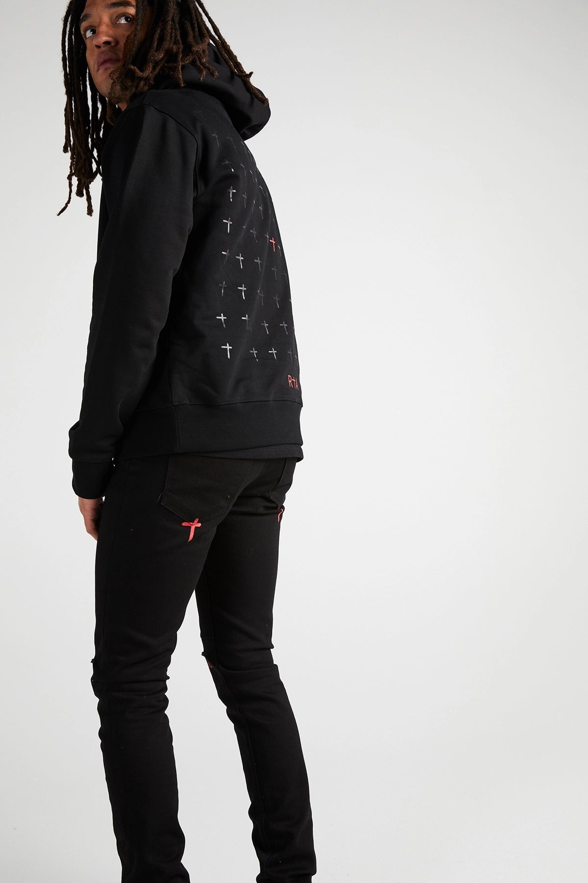 RTA DION HOODIE | BLACK RED RIP CROSS