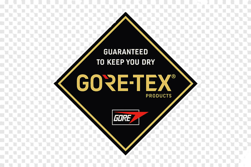 Gore-Tex logo with the text 'GUARANTEED TO KEEP YOU DRY' and 'GORE-TEX PRODUCTS' on a black diamond-shaped background with a white and black checkered pattern