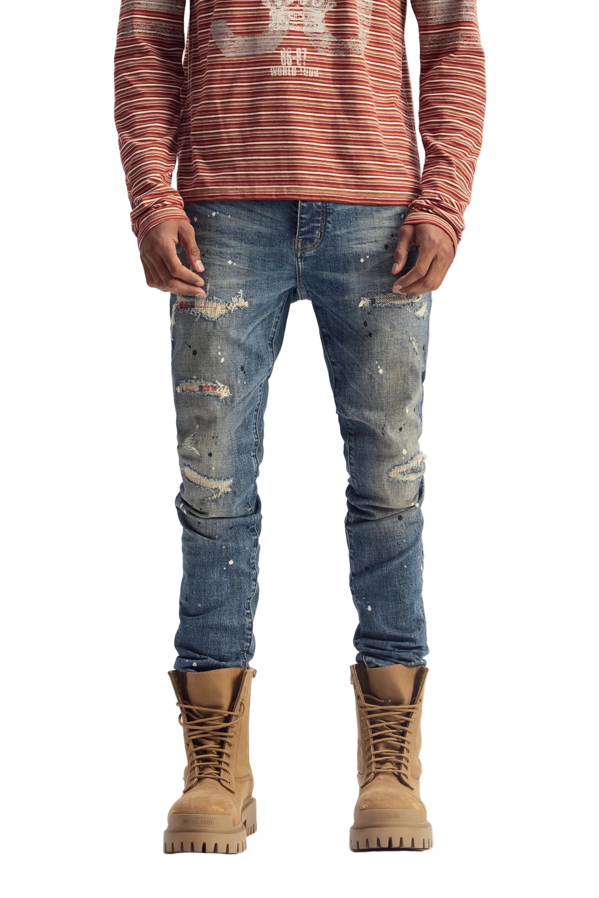 Purple Brand P001 Plaid Paint Repair Jeans
