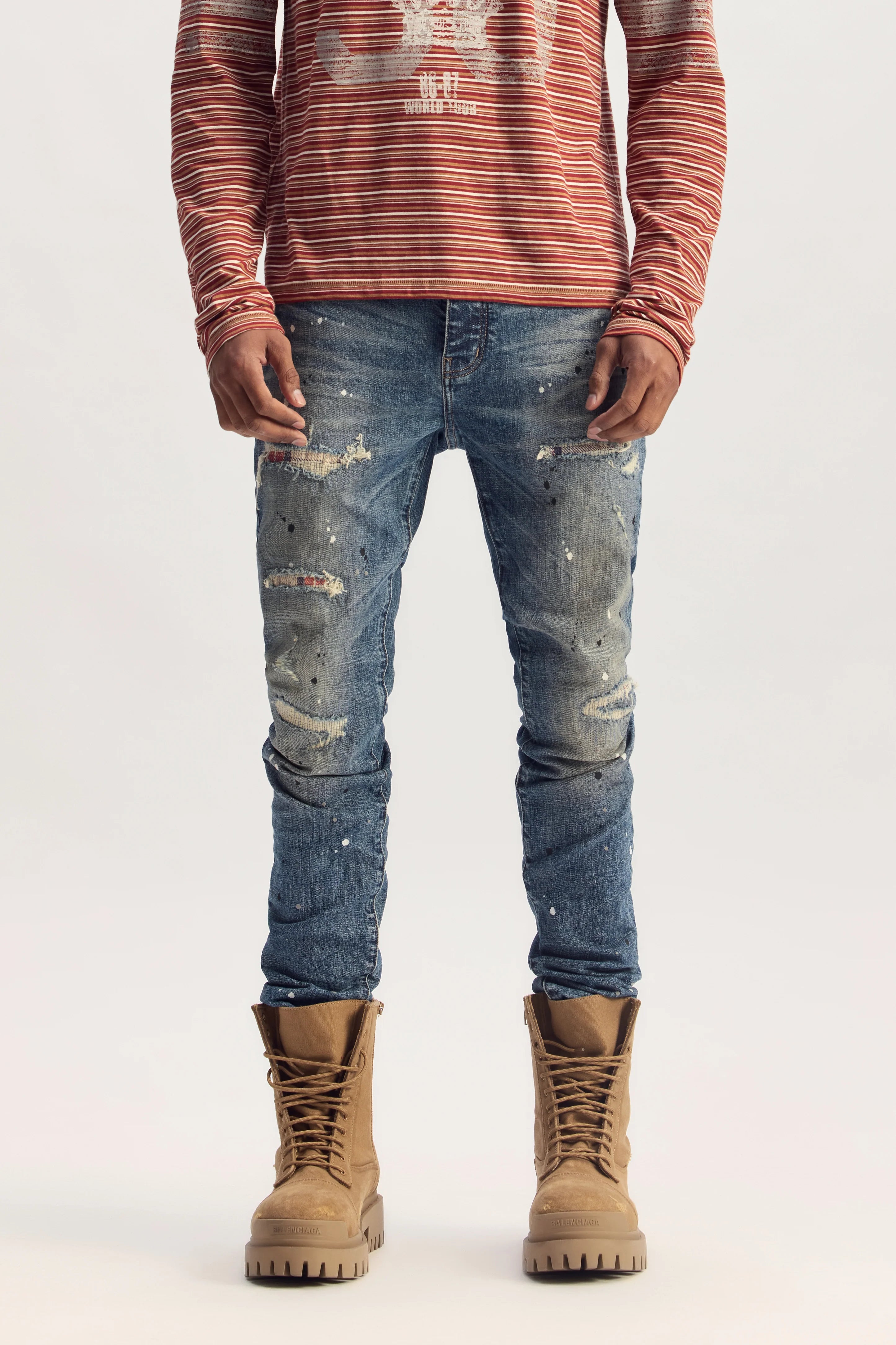 Purple Brand P001 Plaid Paint Repair Jeans