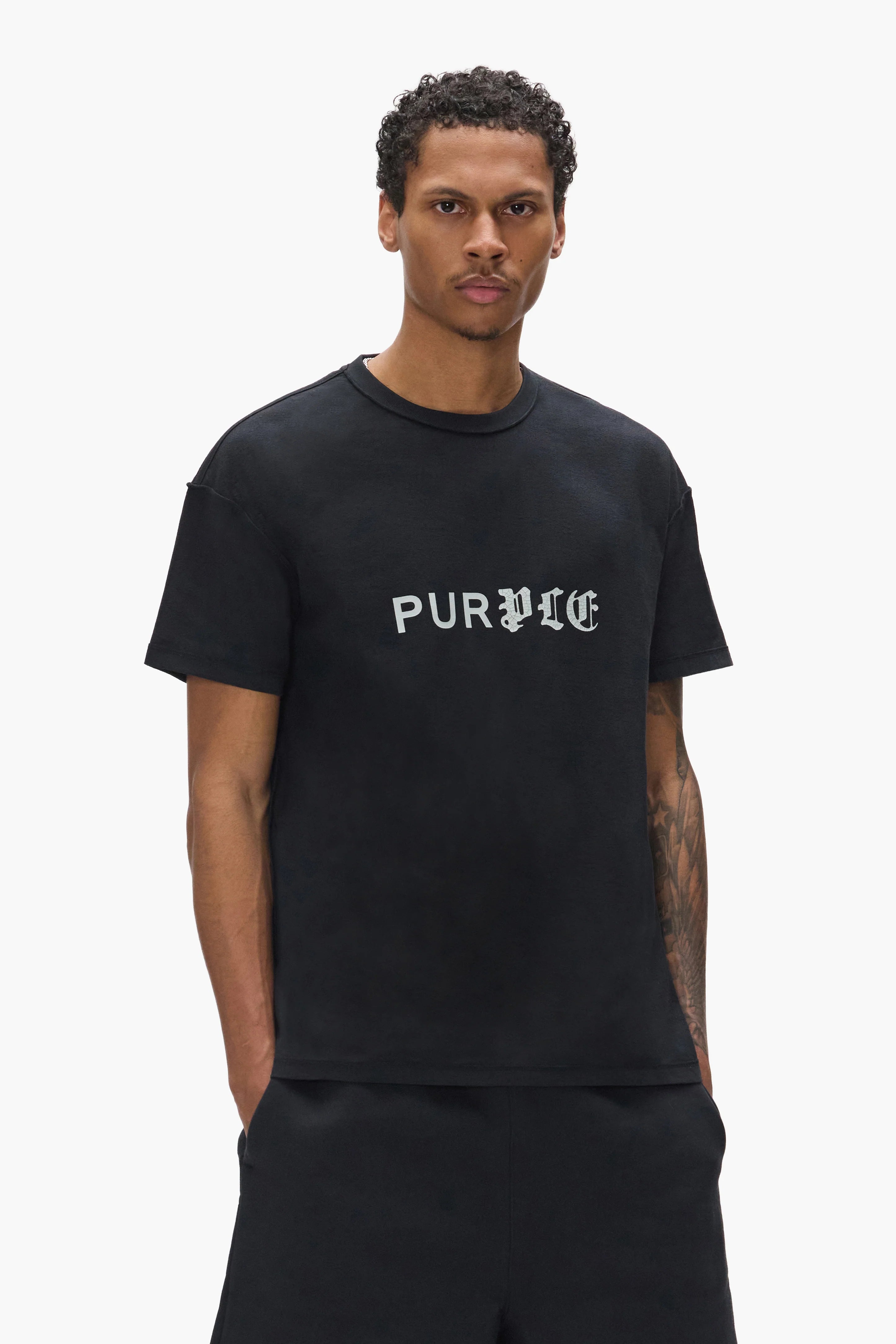 Purple Brand Half & Half Wordmark Tee