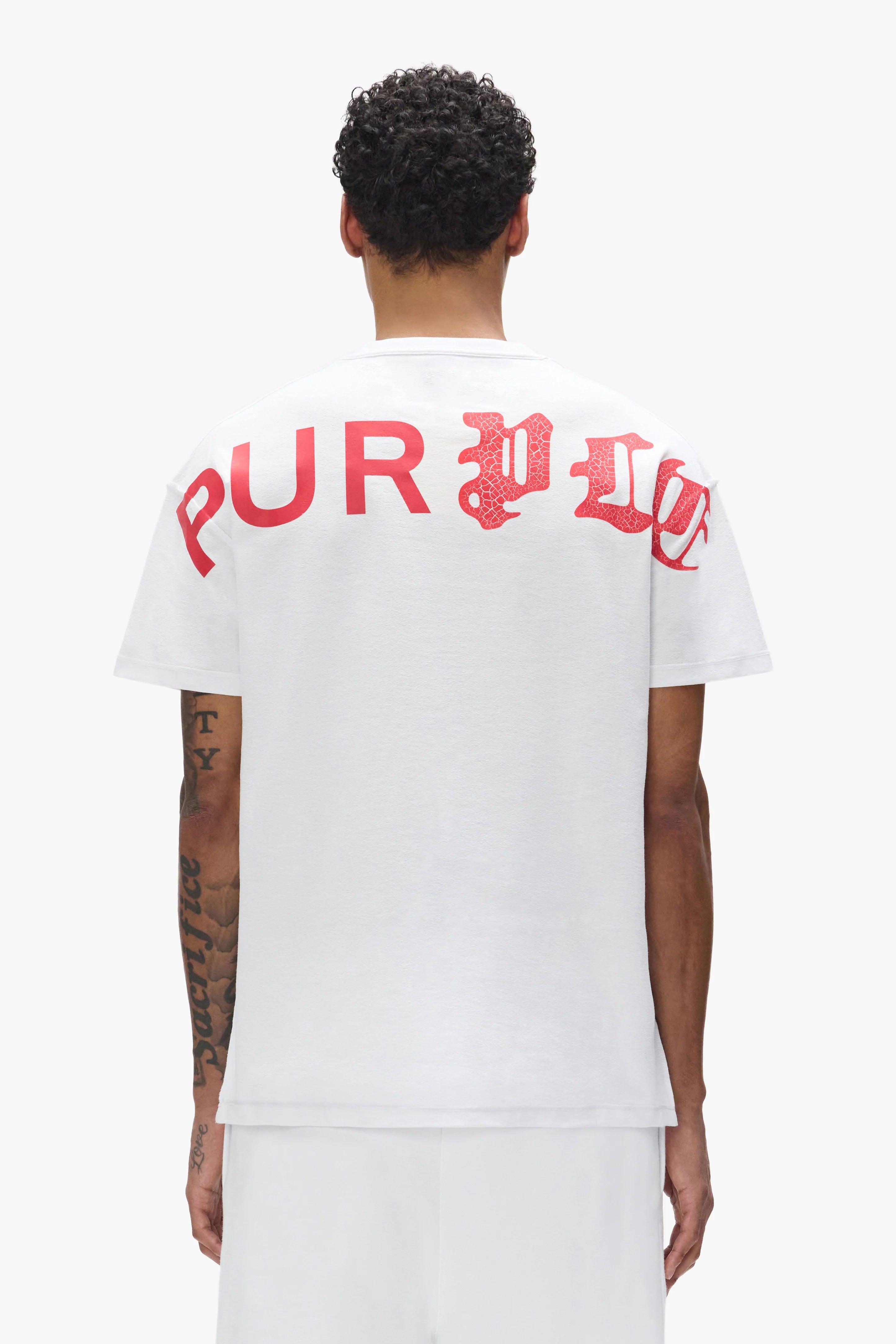 Purple Brand Half & Half Wordmark Tee