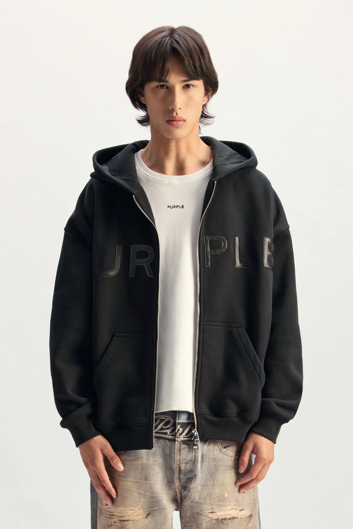Purple Brand Chopped Zip Up Hoodie