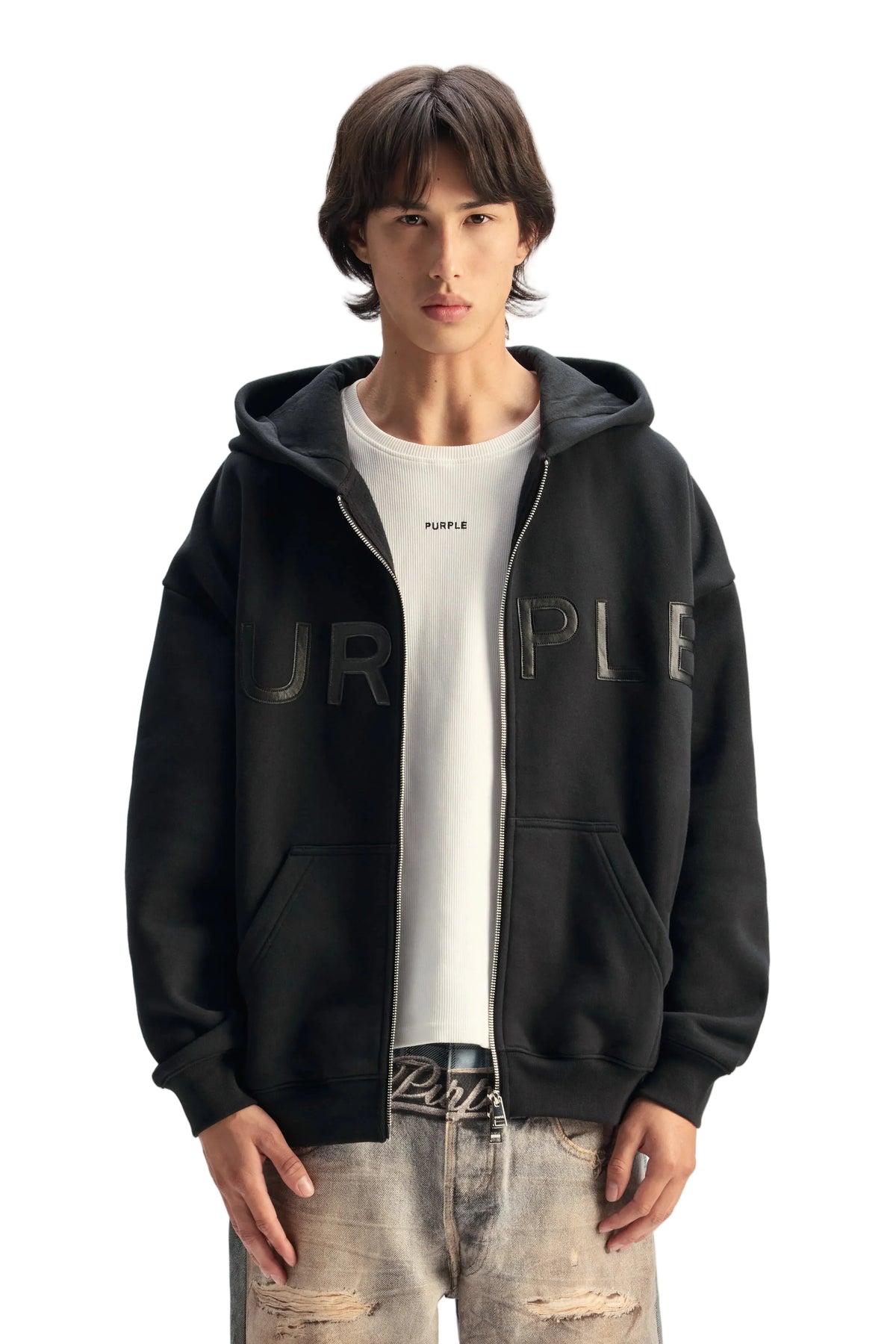 Purple Brand Chopped Zip Up Hoodie