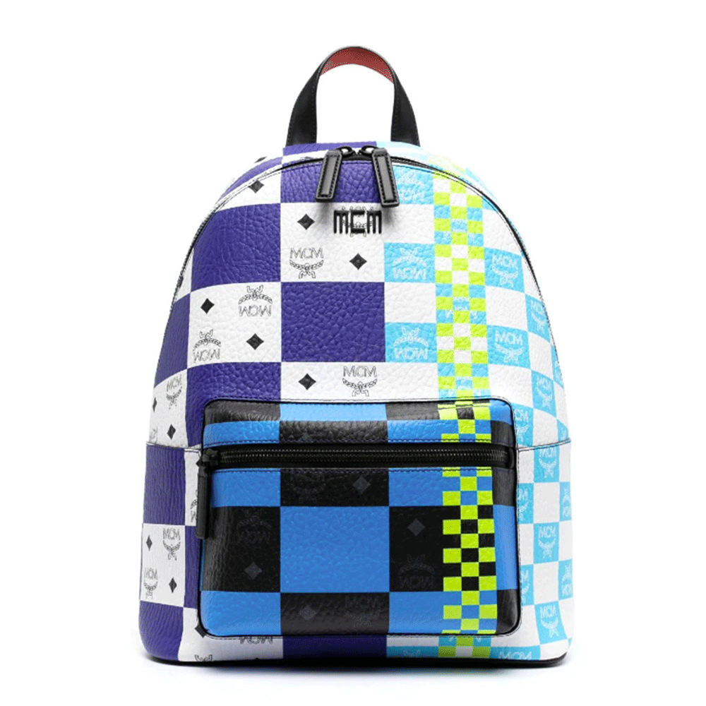 louis vuitton blue checkered backpack MCM Stark Backpack in Checkerboard Visetos Multi Visetos