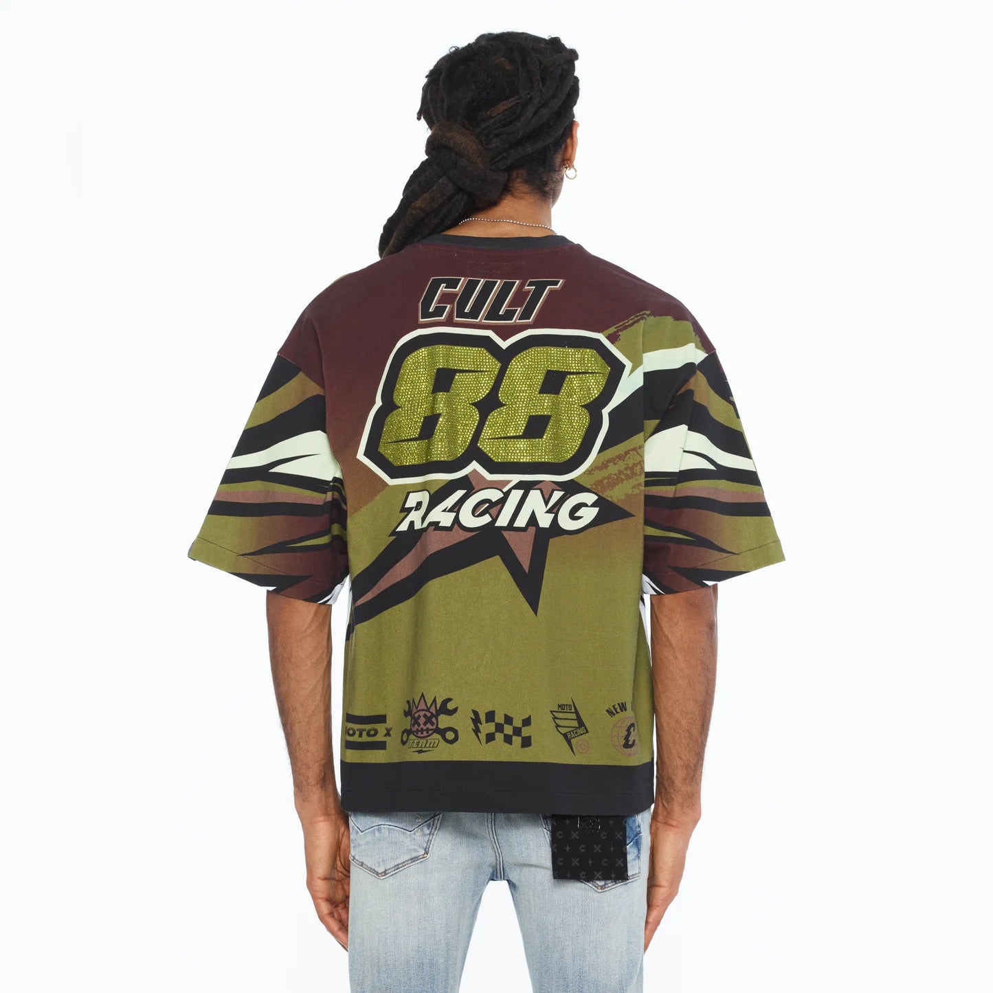 Cult Of Individuality Oversized Short Sleeve Crew Neck Tee "Racer " 260 Grams In Multi