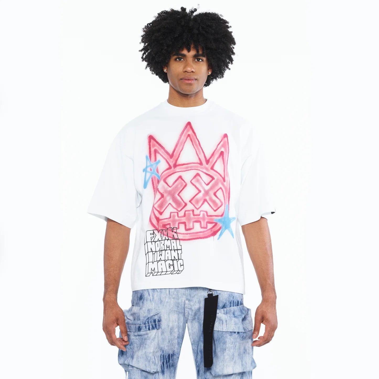 Cult Of Individuality Oversized Short Sleeve Crew Neck Tee "Airbrushed" 260 Grams In White