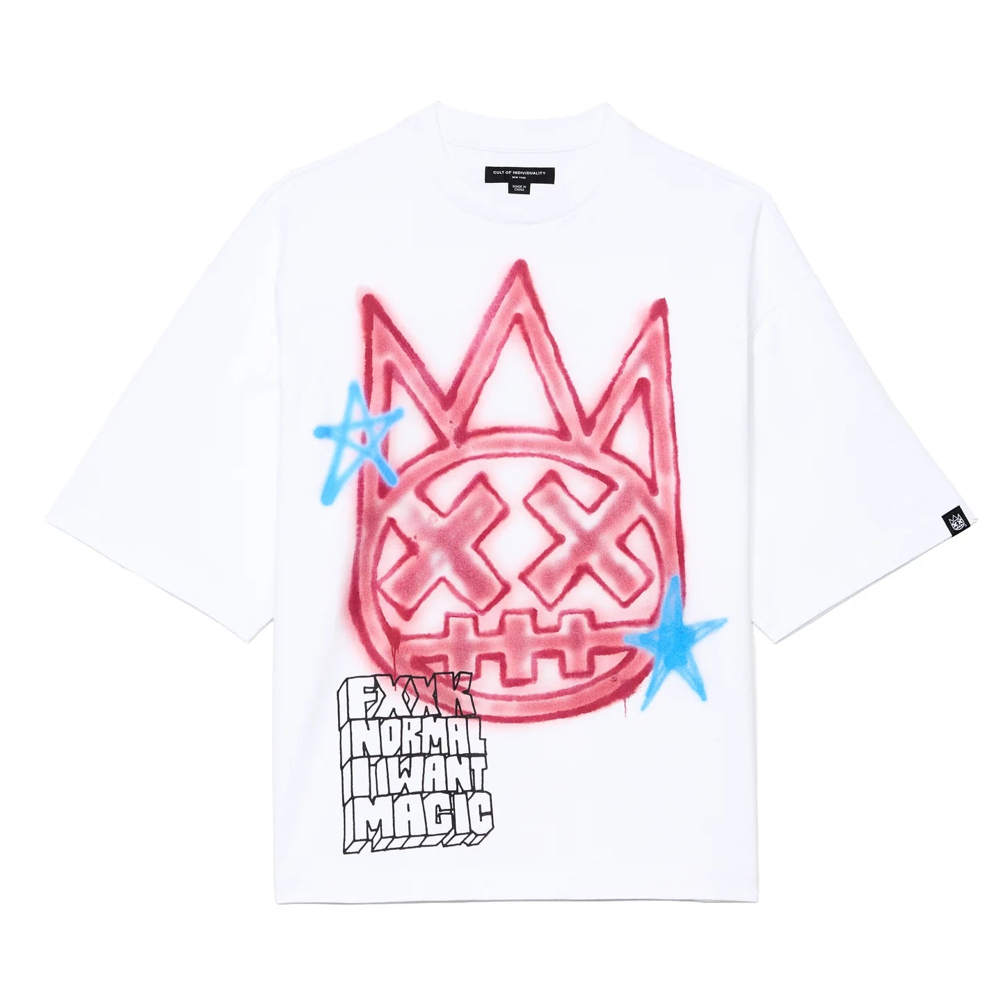 Cult Of Individuality Oversized Short Sleeve Crew Neck Tee "Airbrushed" 260 Grams In White