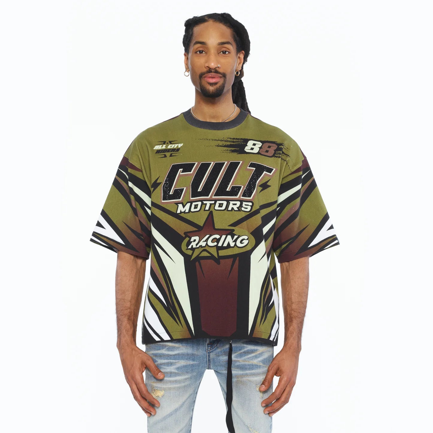 Cult Of Individuality Oversized Short Sleeve Crew Neck Tee "Racer " 260 Grams In Multi