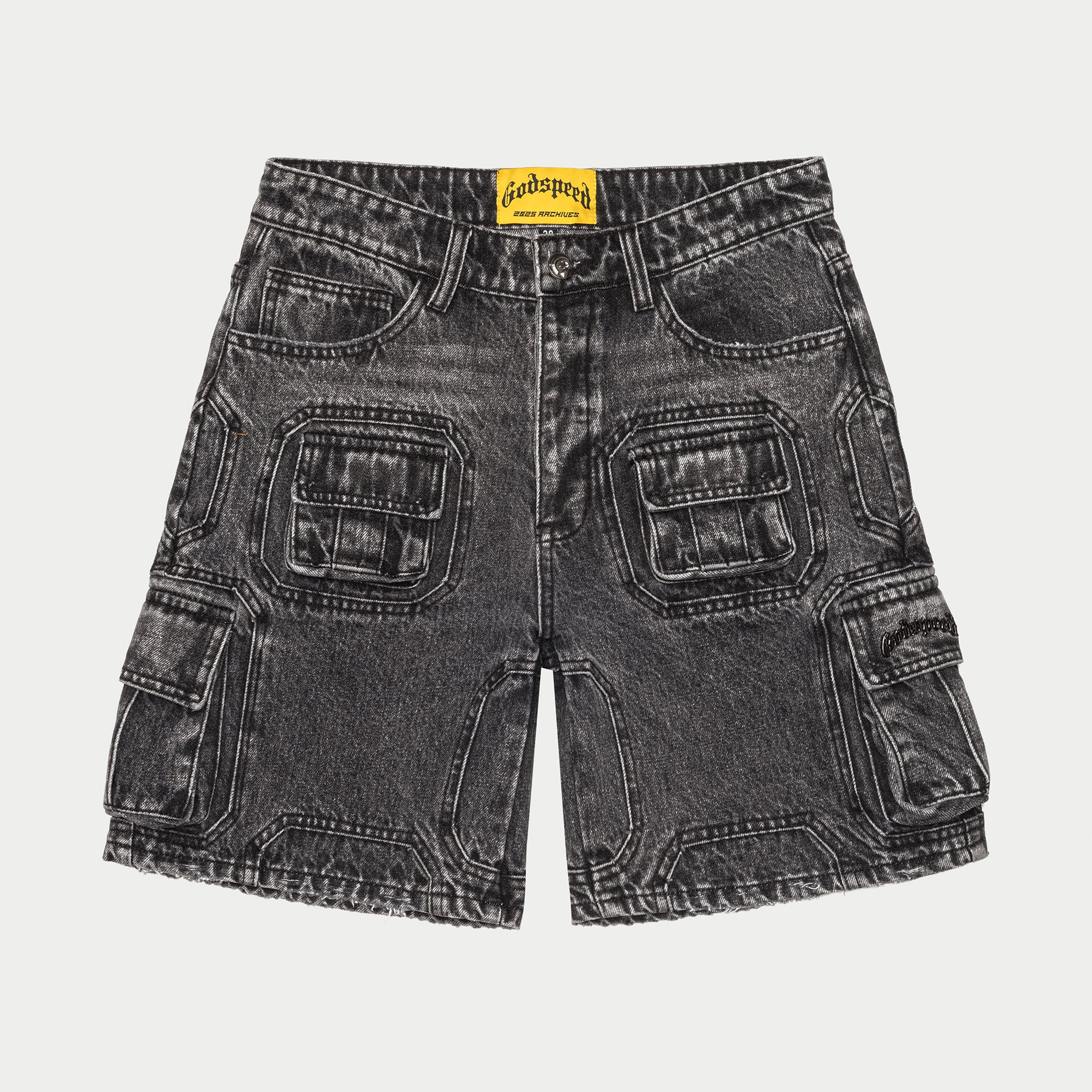 Godspeed Octagon Cargo Denim Shorts (Grey Wash)
