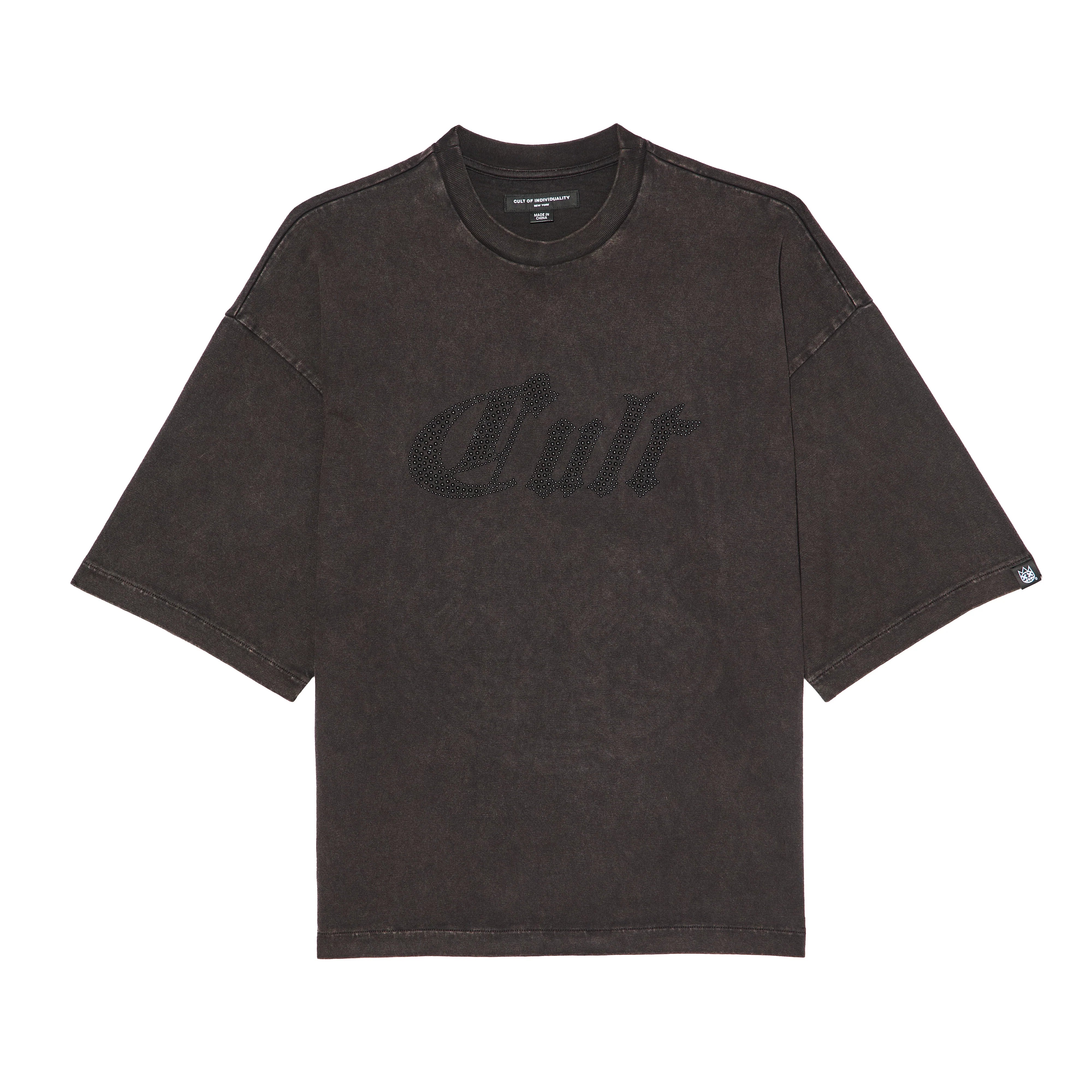 Cult Of Individuality Oversized Short Sleeve Crew Neck Tee "Metal Logo" in Vintage Charcoal