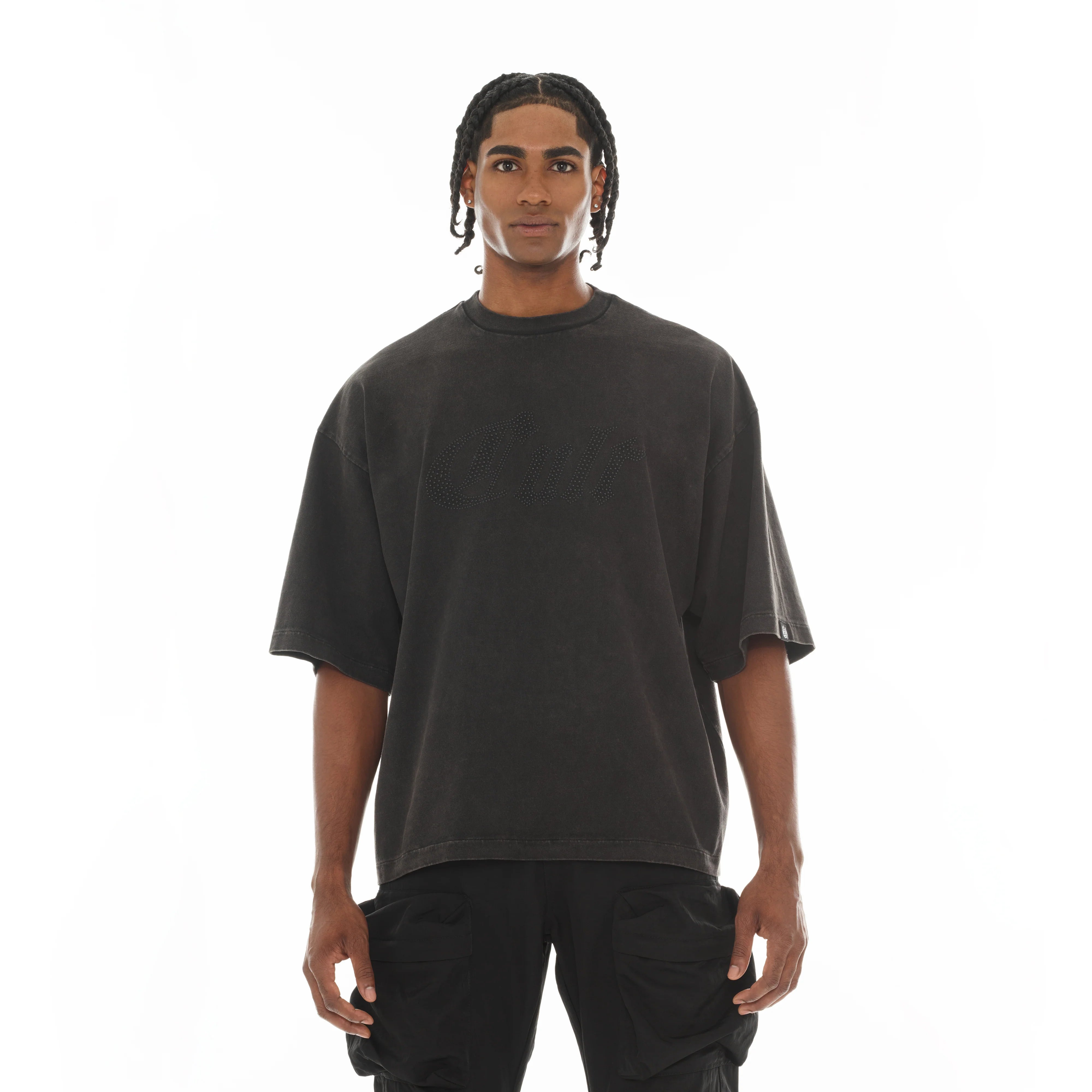Cult Of Individuality Oversized Short Sleeve Crew Neck Tee "Metal Logo" in Vintage Charcoal