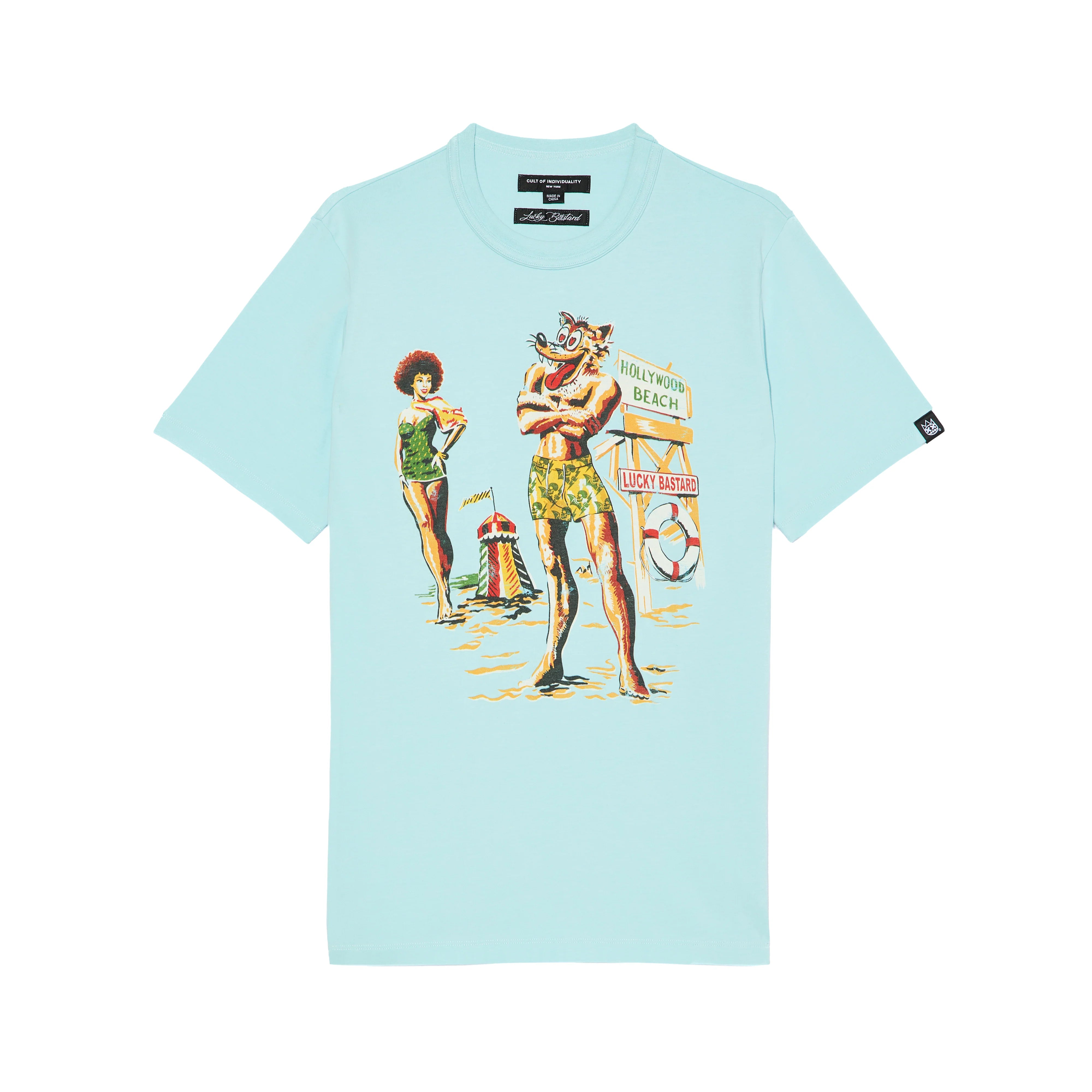 Cult Of Individuality Lucky Bastard Short Sleeve Crew Neck Tee "Hollywood Beach" in Blue Glow