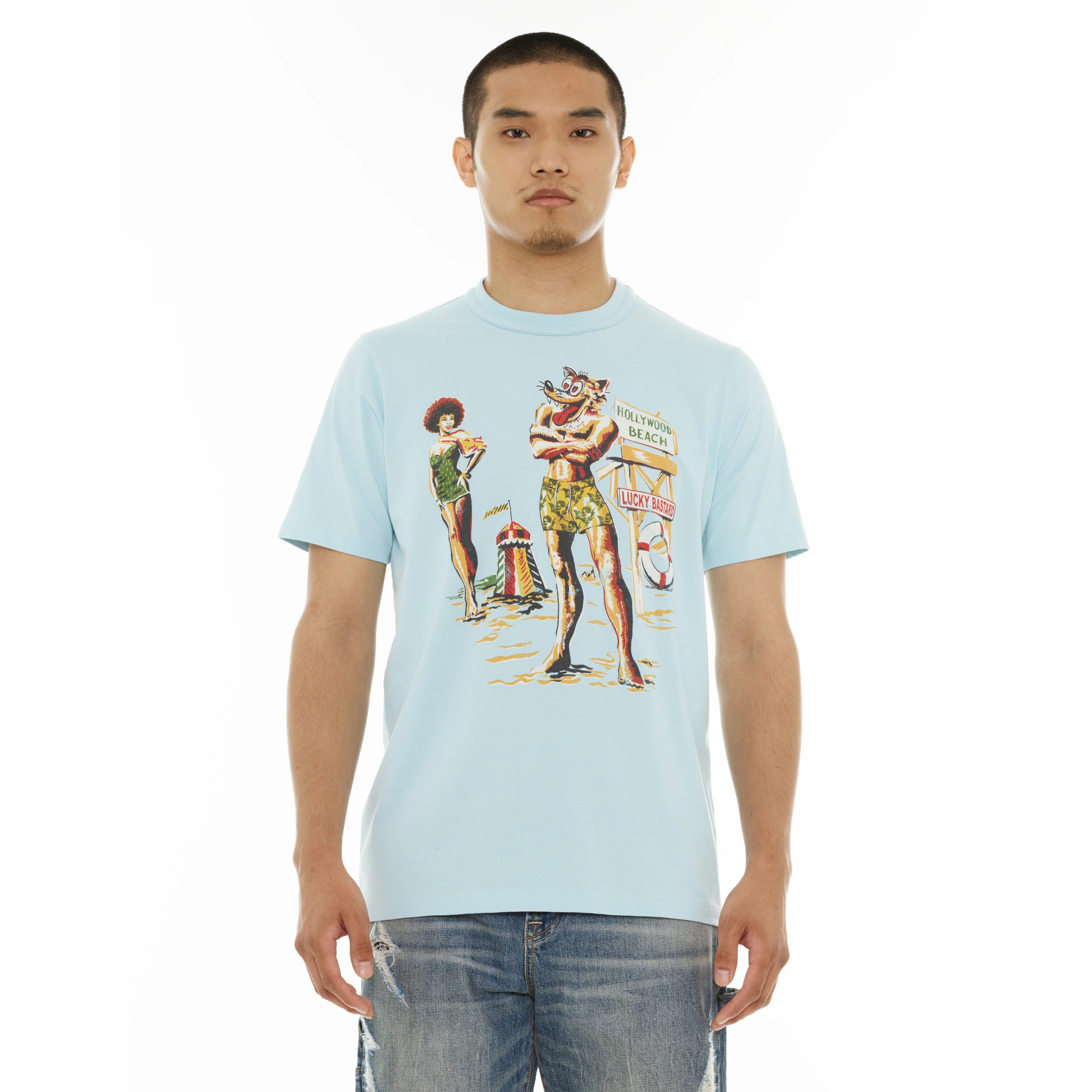 Cult Of Individuality Lucky Bastard Short Sleeve Crew Neck Tee "Hollywood Beach" in Blue Glow