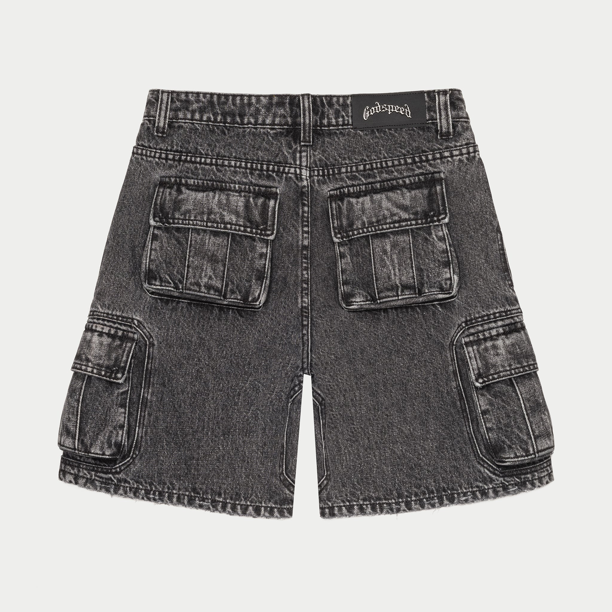Godspeed Octagon Cargo Denim Shorts (Grey Wash)