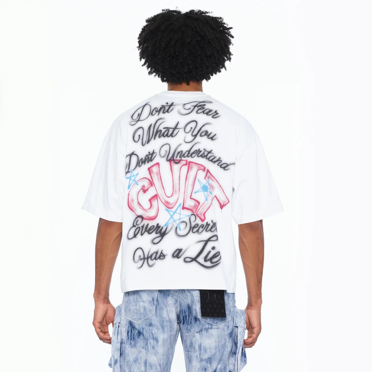 Cult Of Individuality Oversized Short Sleeve Crew Neck Tee "Airbrushed" 260 Grams In White