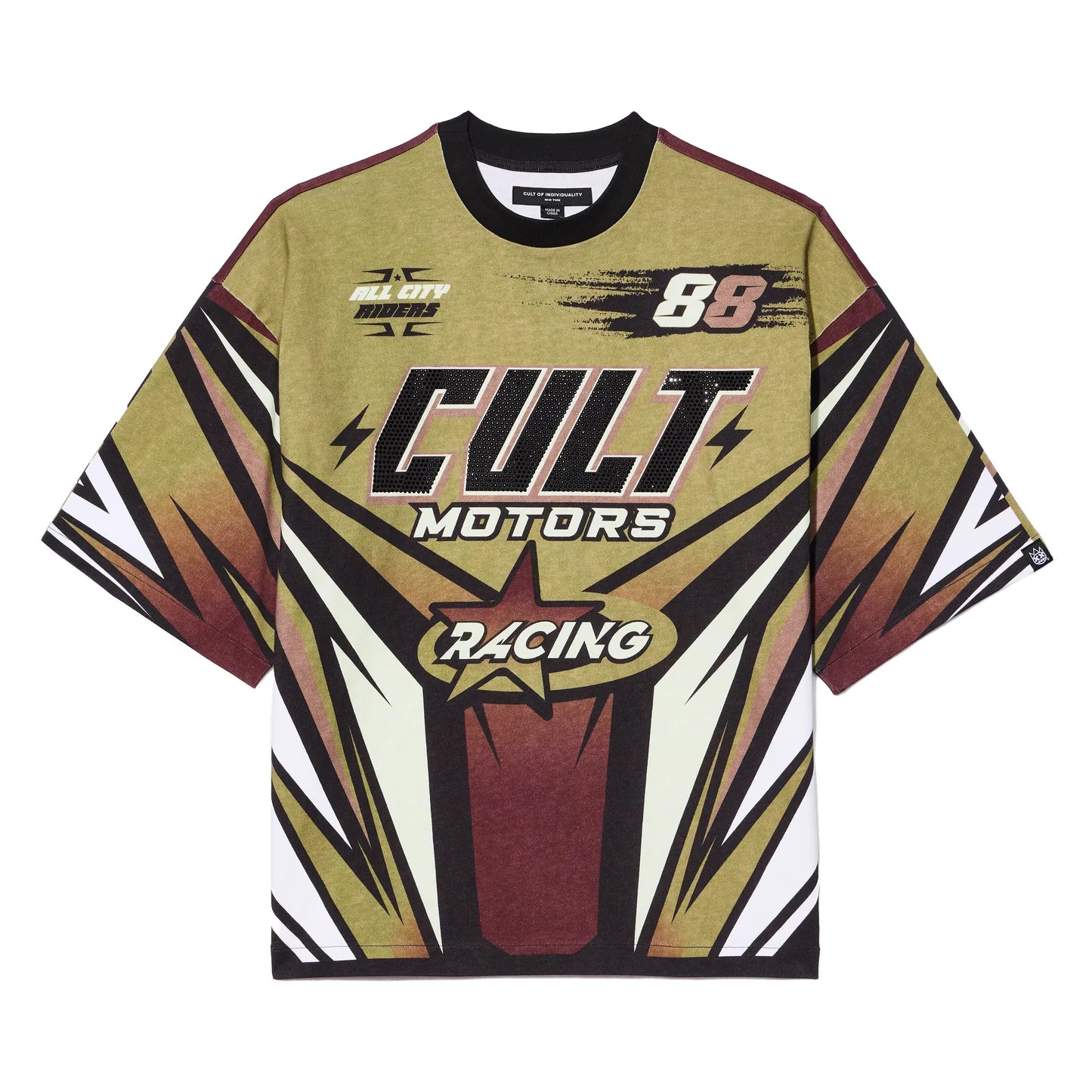 Cult Of Individuality Oversized Short Sleeve Crew Neck Tee "Racer " 260 Grams In Multi